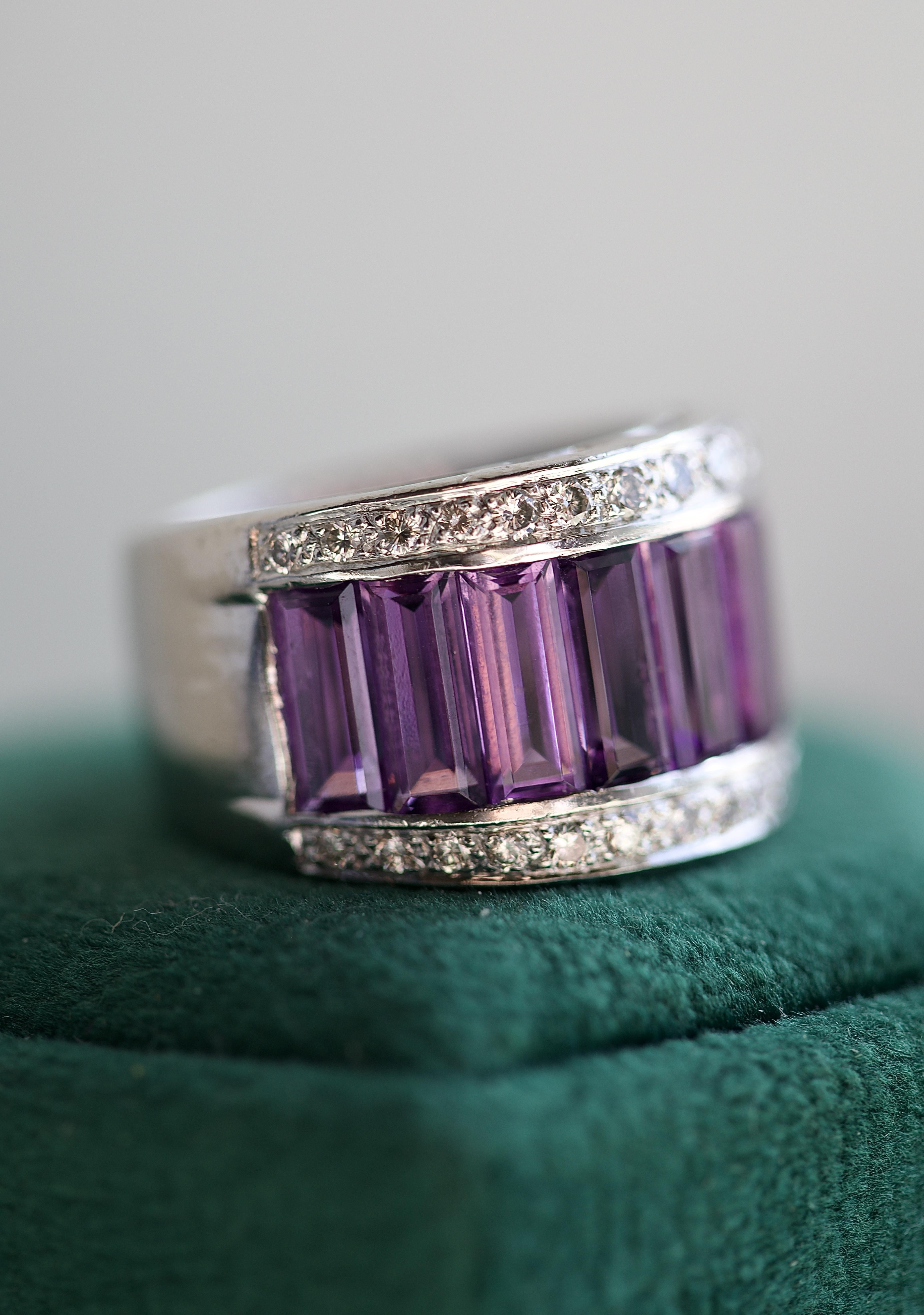 Amethyst Diamond Platinum Band In Excellent Condition For Sale In Beverly Hills, CA