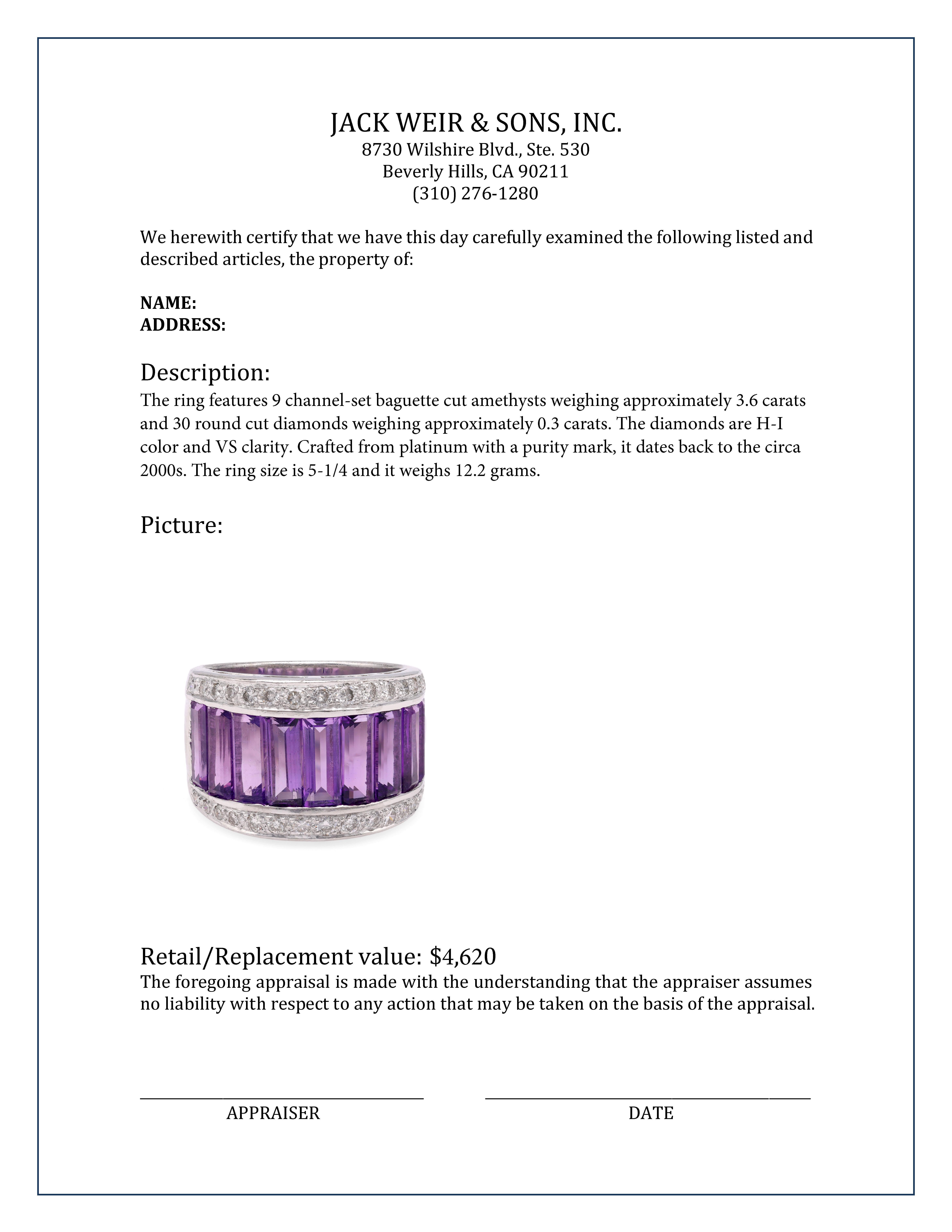 Bracelet en platine avec diamant et améthyste Unisexe en vente