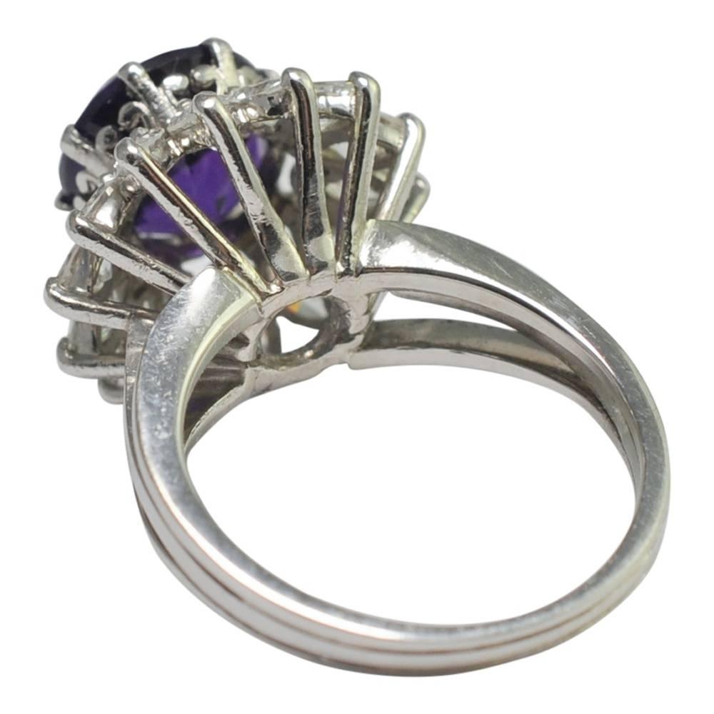 Women's Amethyst Diamond Platinum Cluster Ring For Sale