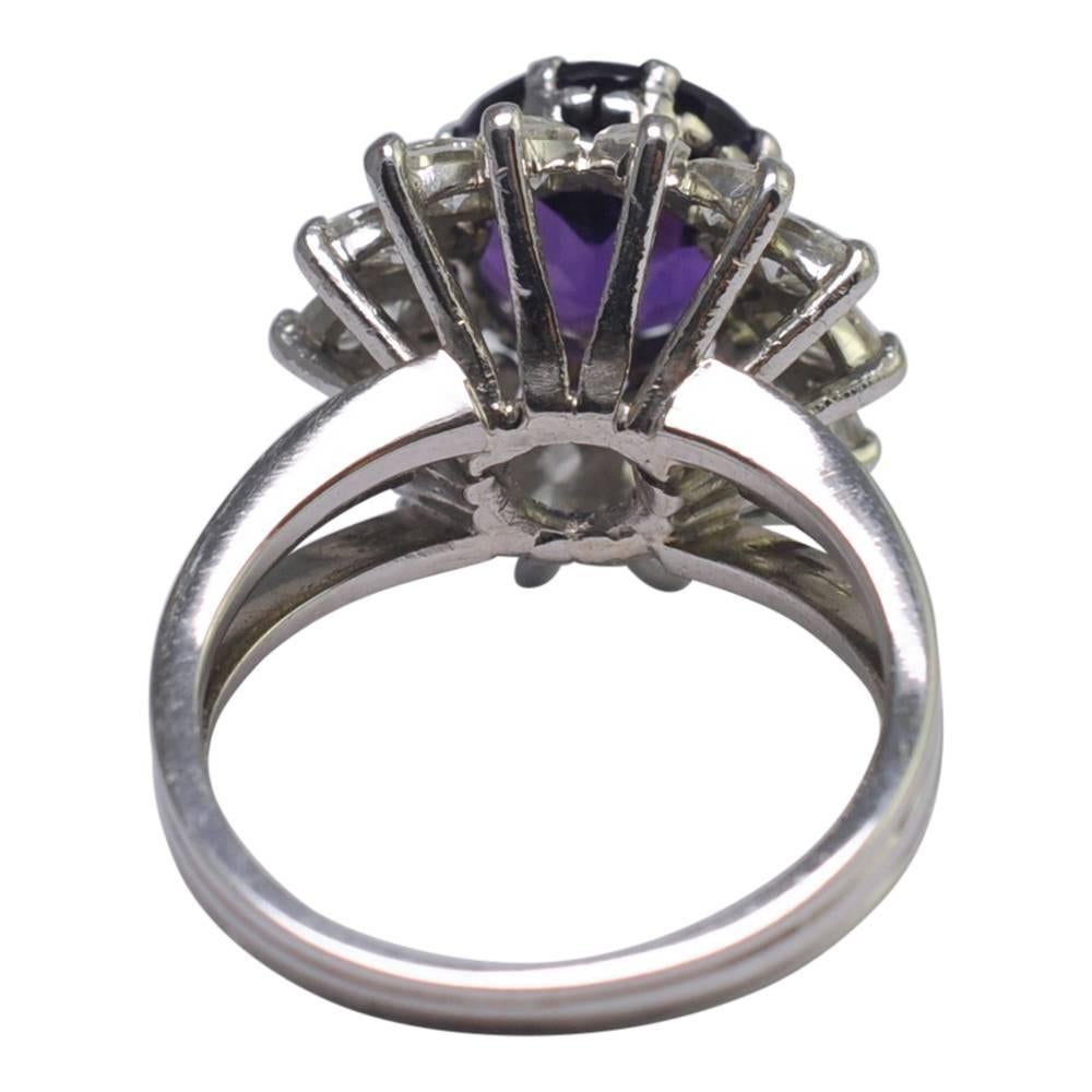Amethyst Diamond Platinum Cluster Ring For Sale 2