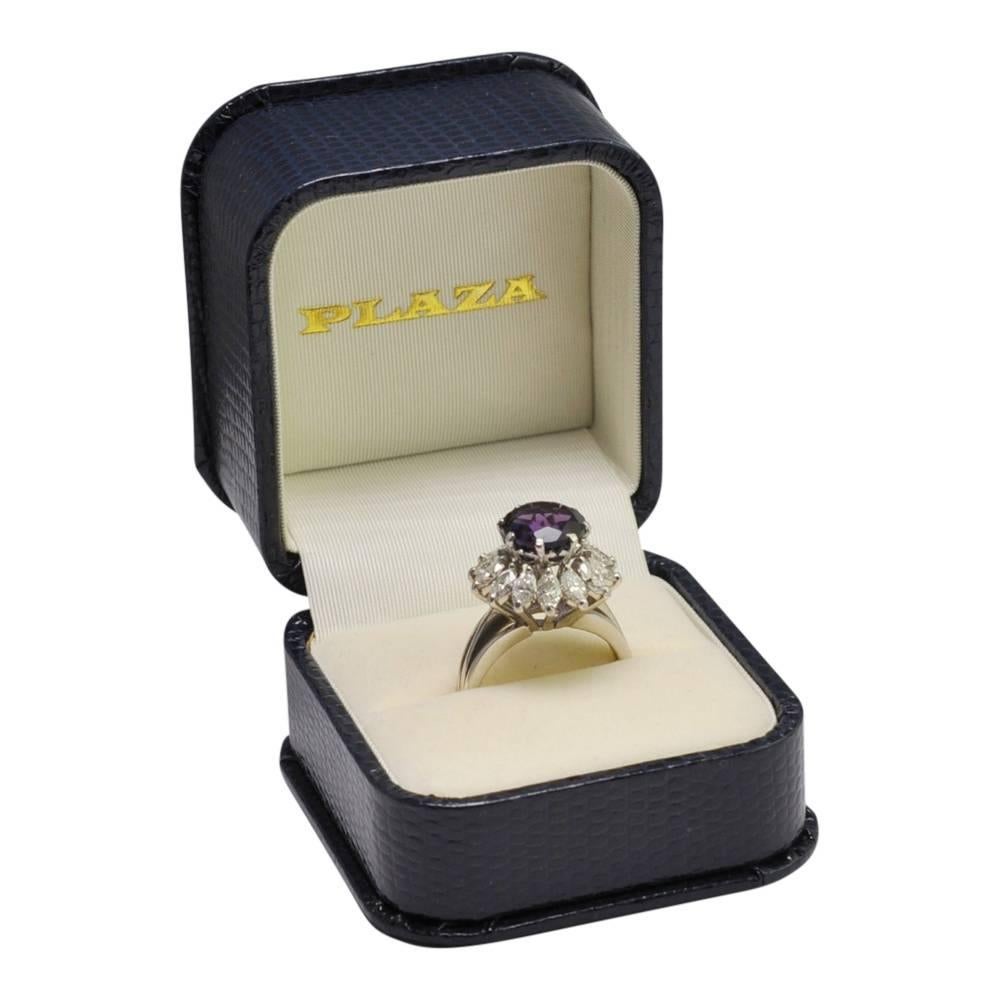 Amethyst Diamond Platinum Cluster Ring For Sale 3