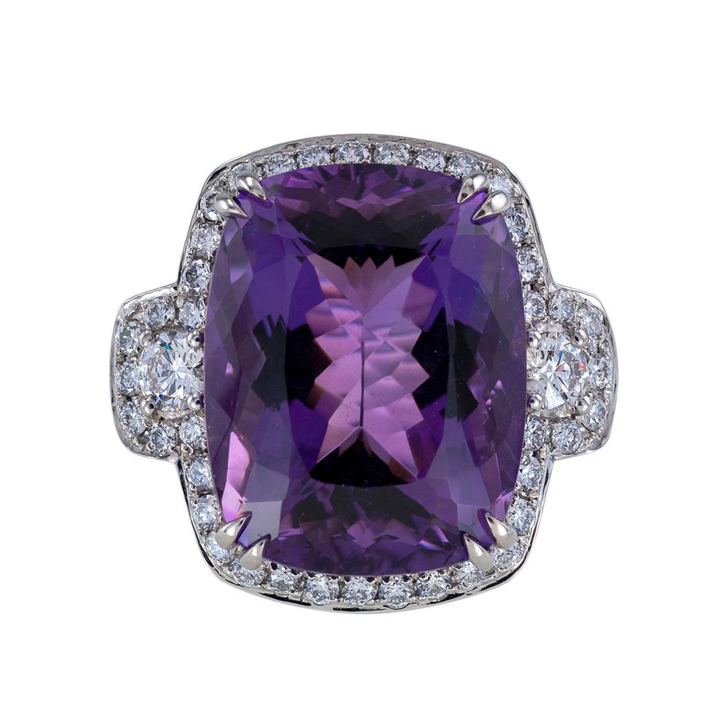 Amethyst Diamond Platinum Cocktail Ring In Good Condition In Los Angeles, CA