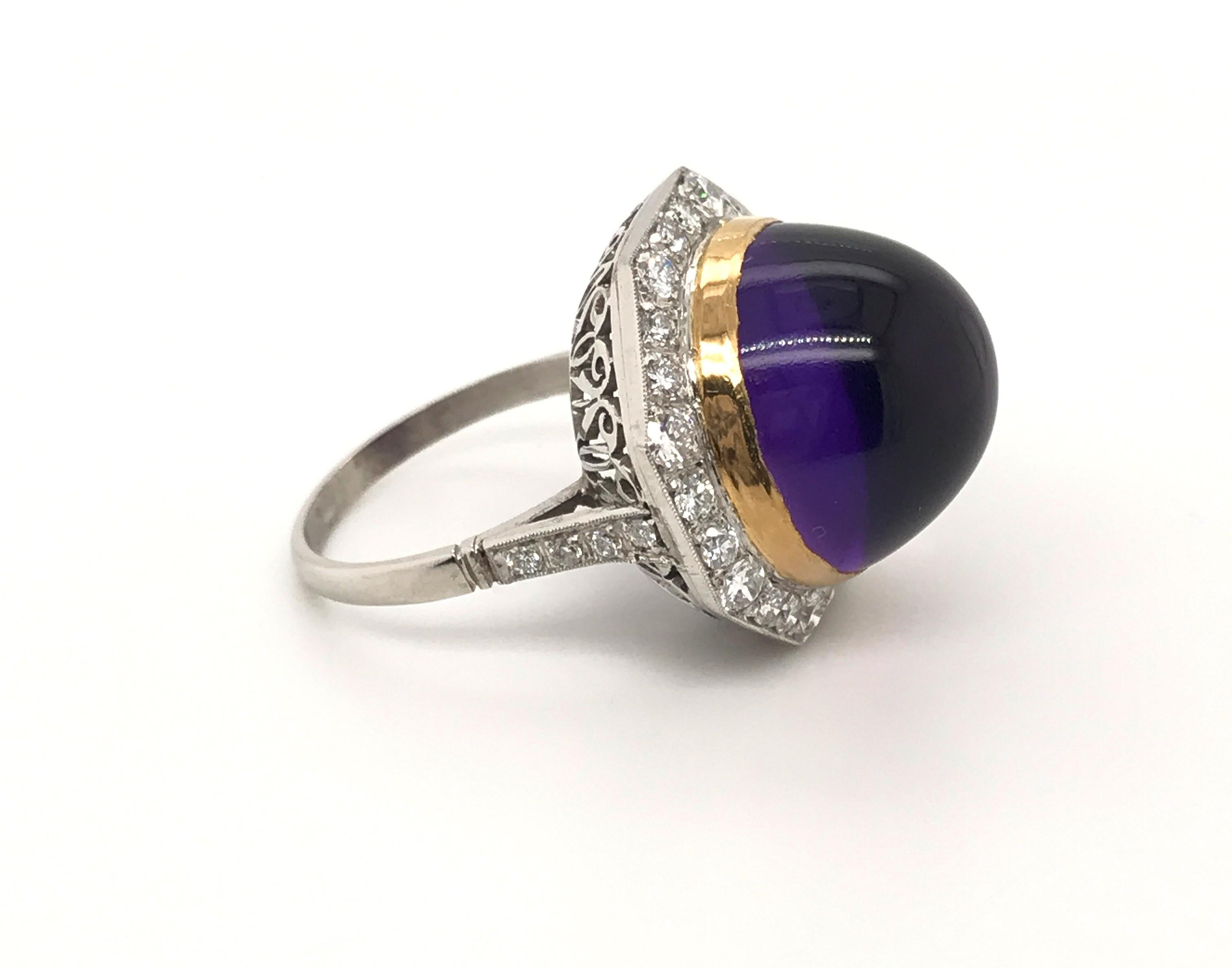Amethyst Diamond Platinum Cocktail Ring In Excellent Condition In QLD , AU