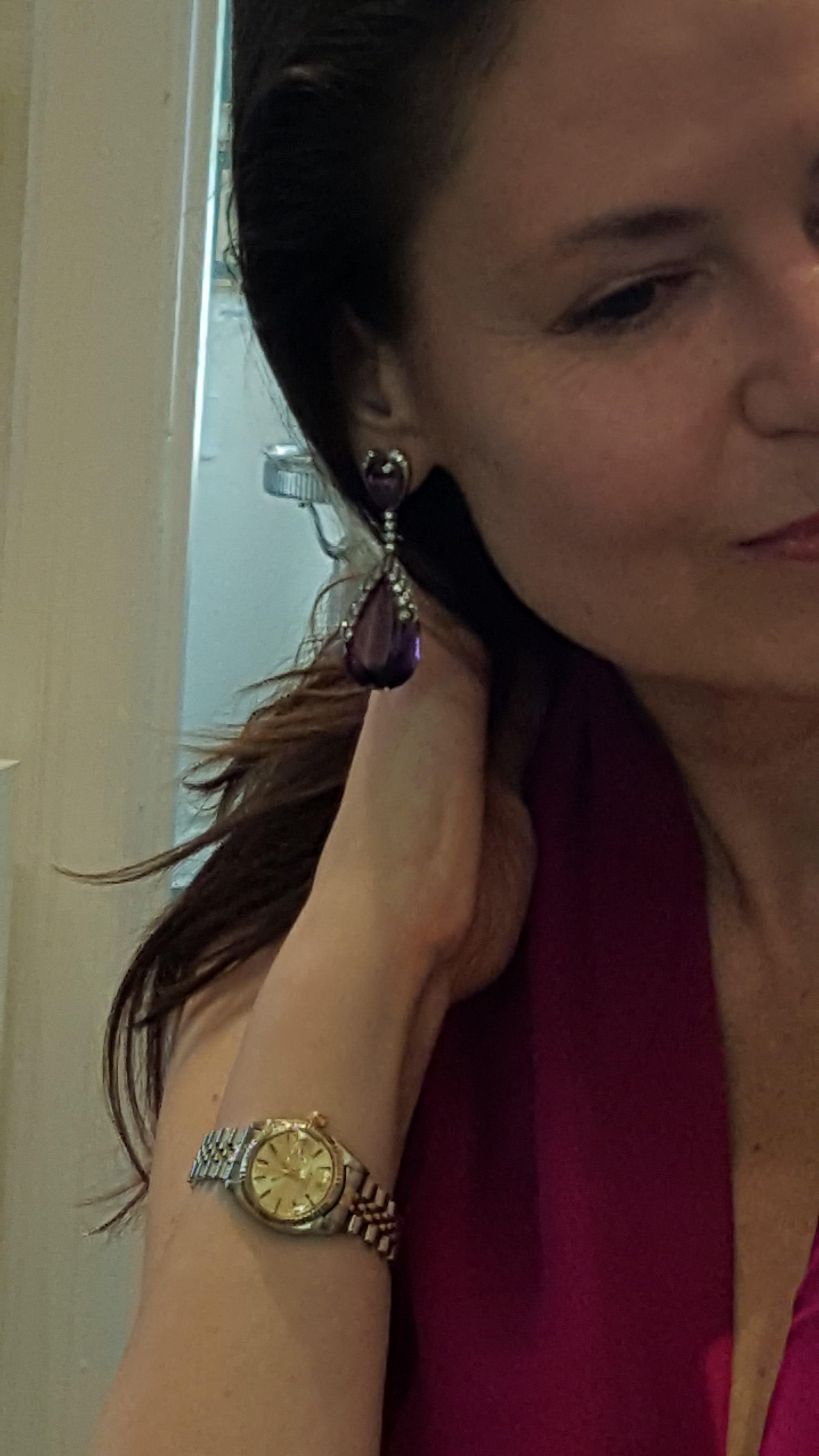 Amethyst Diamond Platinum Earrings In Excellent Condition For Sale In Berlin, DE