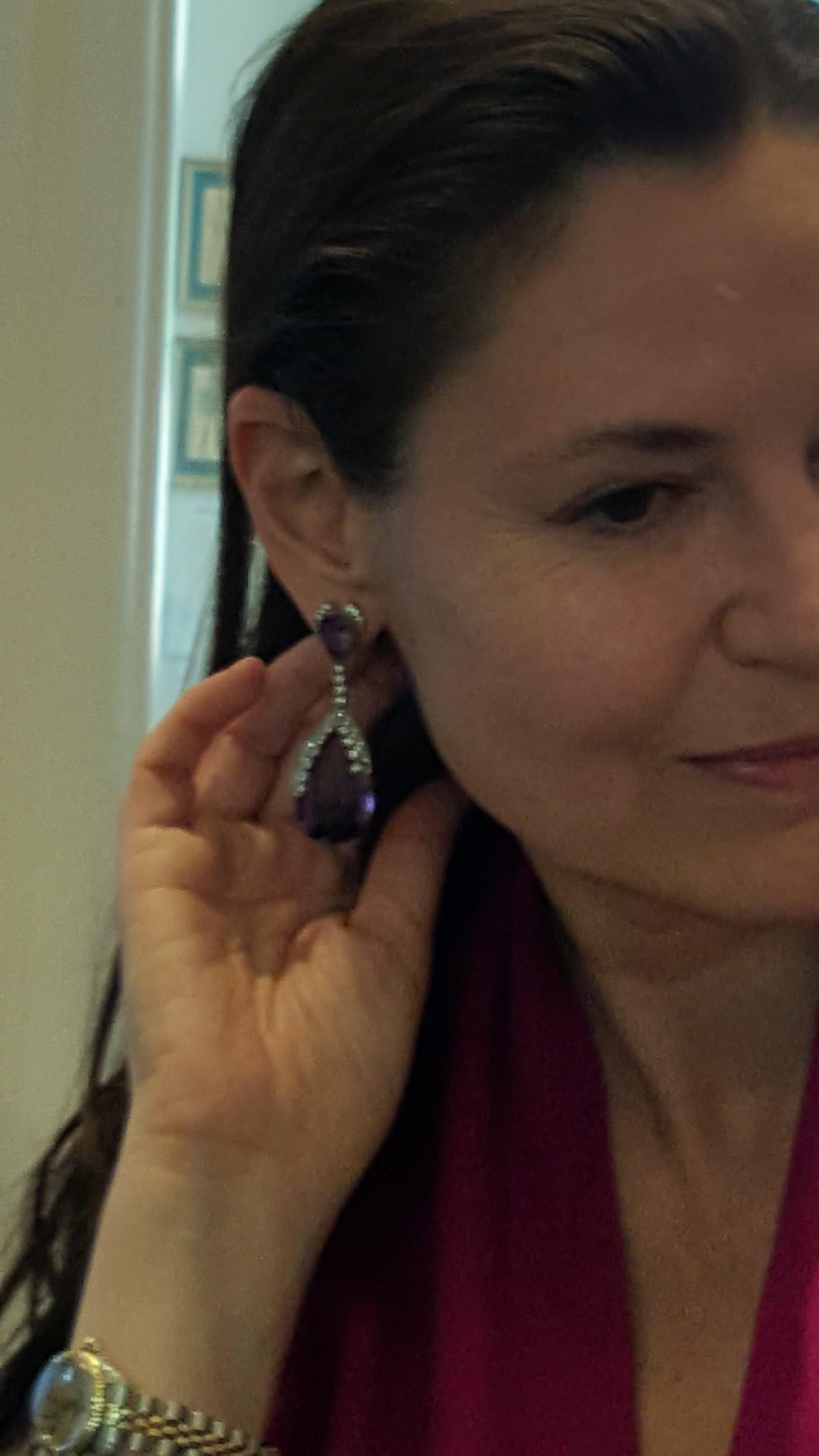Women's Amethyst Diamond Platinum Earrings For Sale