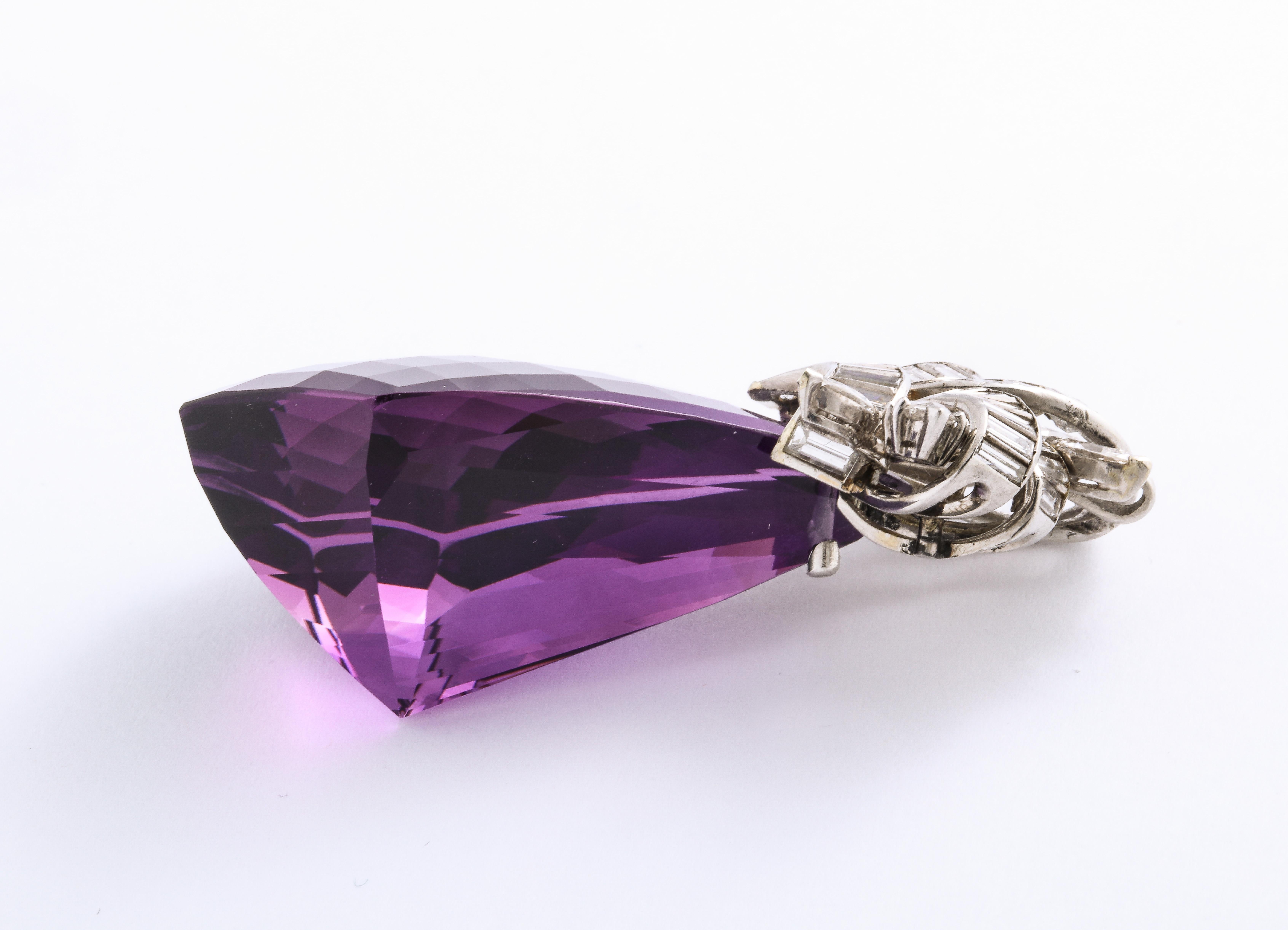 Amethyst Diamond Platinum Slide Pendant In Excellent Condition In New York, NY
