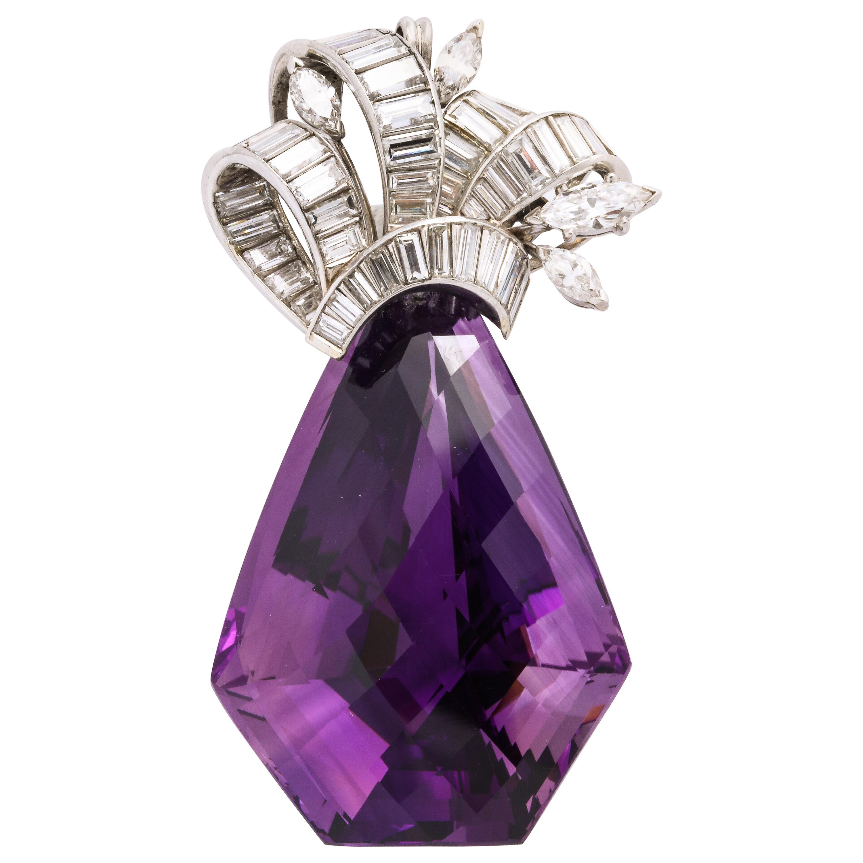 Amethyst Diamond Platinum Slide Pendant For Sale