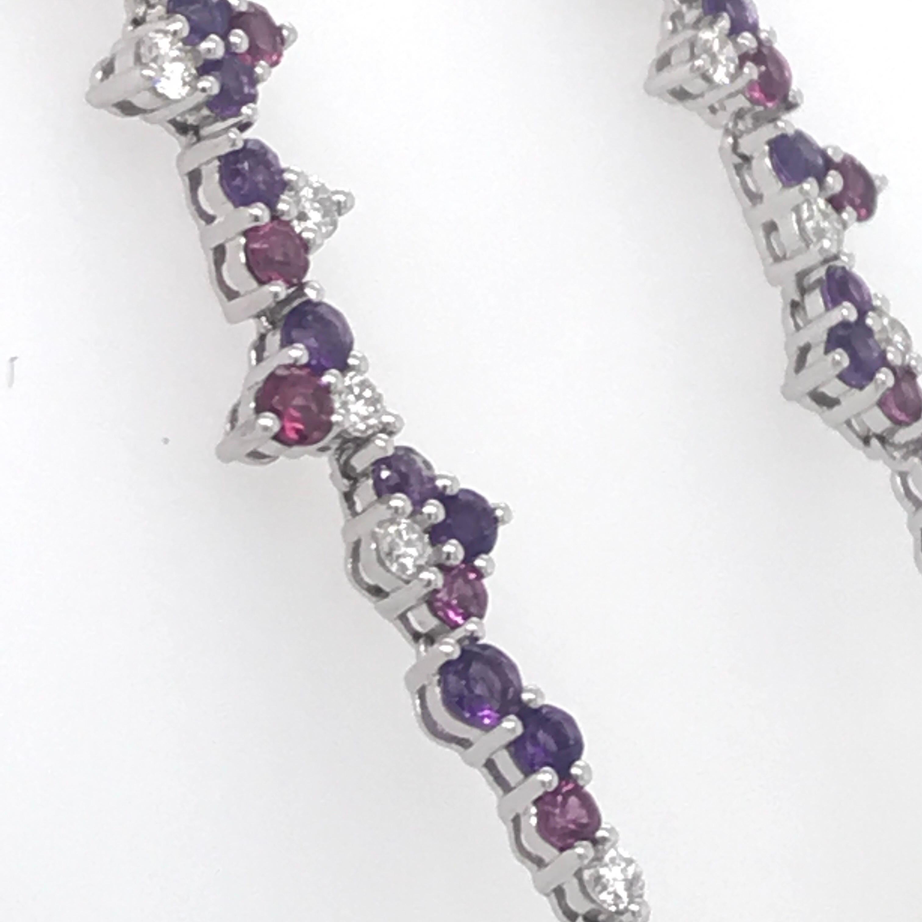 Round Cut Amethyst Diamond Rhodonite Pearl Earrings 3.10 Carat 18 Karat For Sale