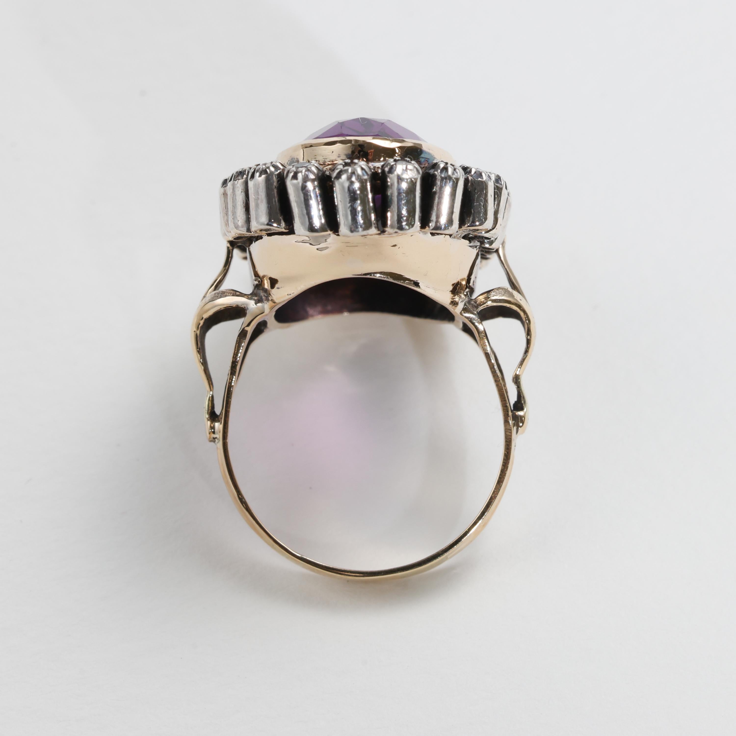 Amethyst & Diamond Ring 11 Carats, Victorian Circa 1890s Unisex For Sale 6