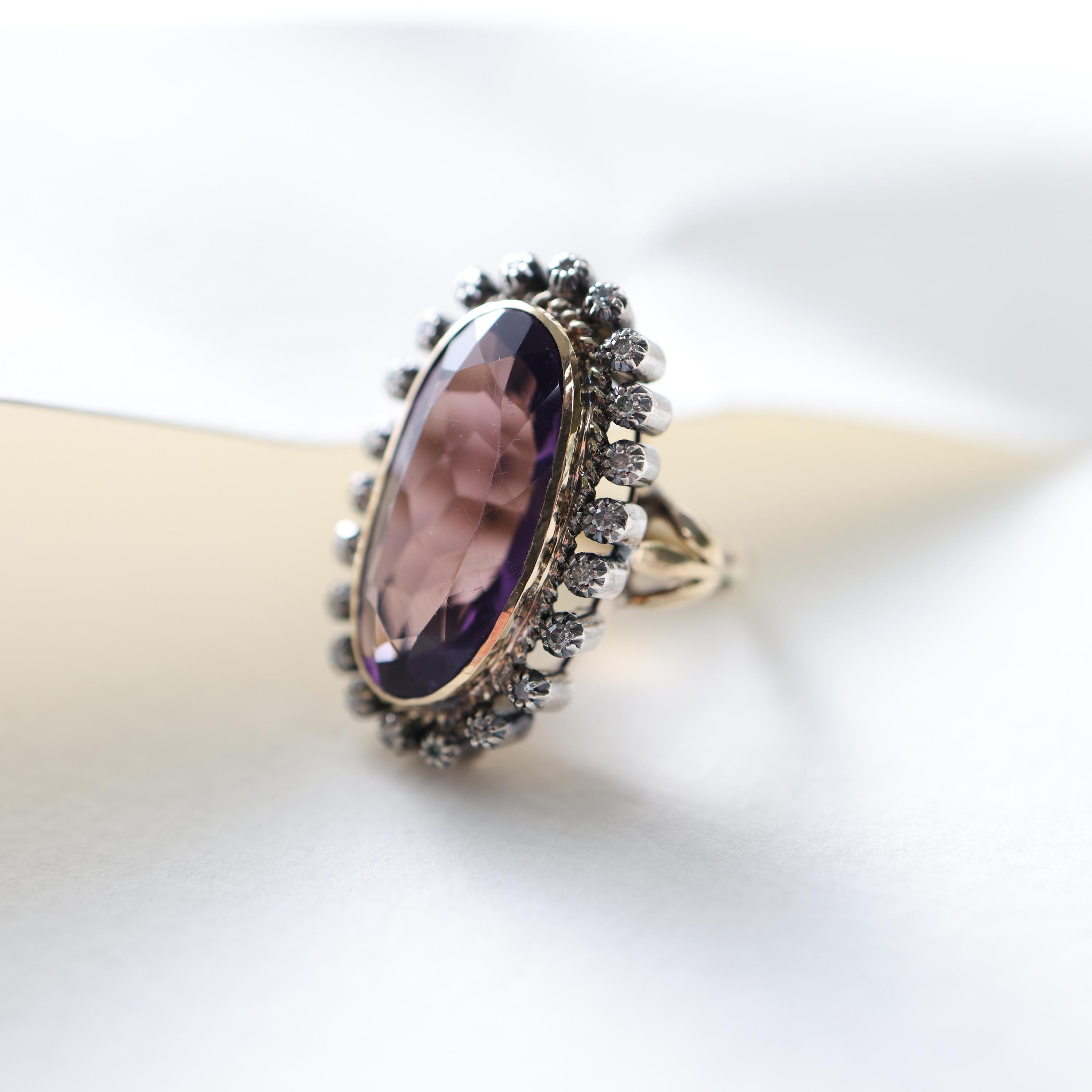 Amethyst & Diamond Ring 11 Carats, Victorian Circa 1890s Unisex For Sale 7