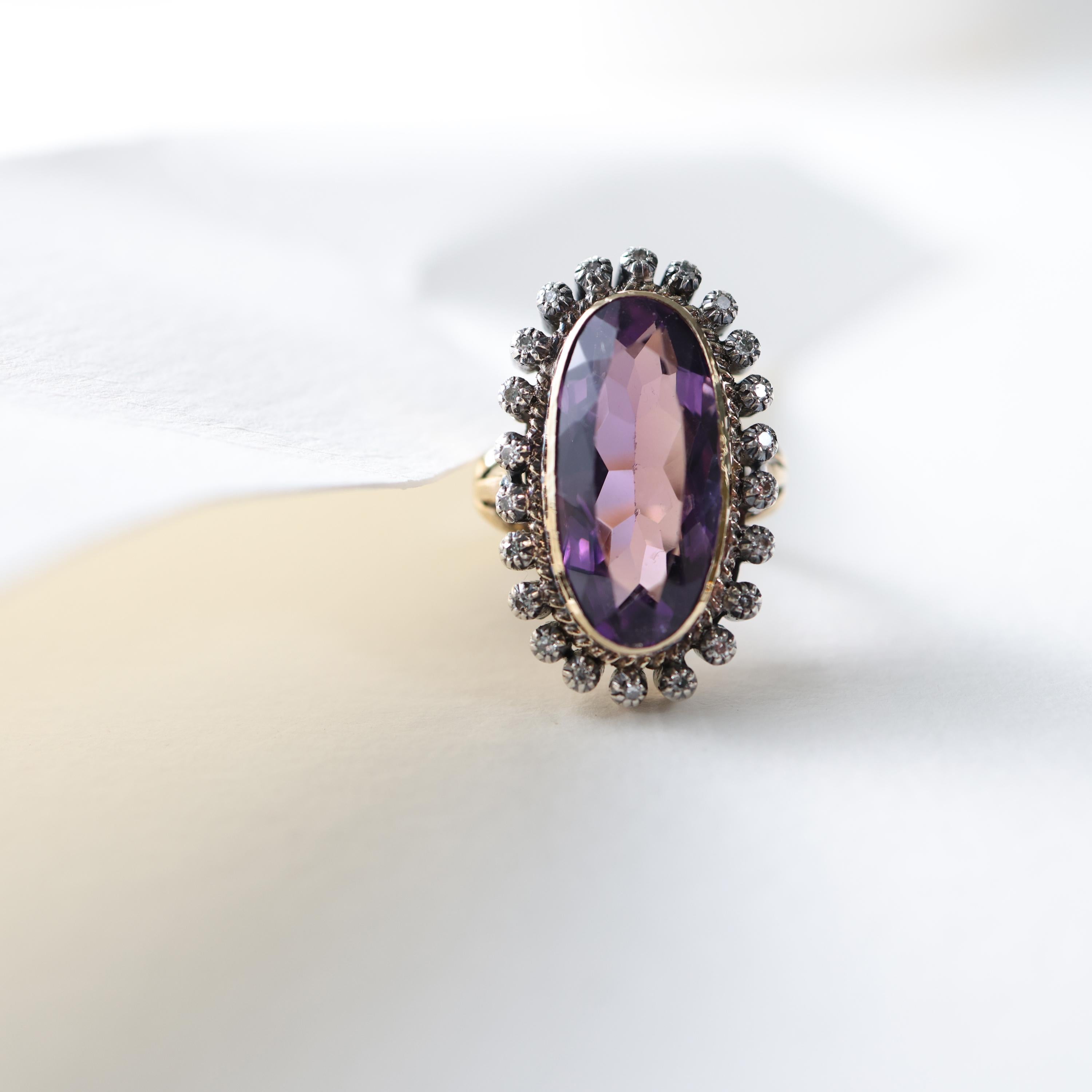 Amethyst & Diamond Ring 11 Carats, Victorian Circa 1890s Unisex For Sale 8