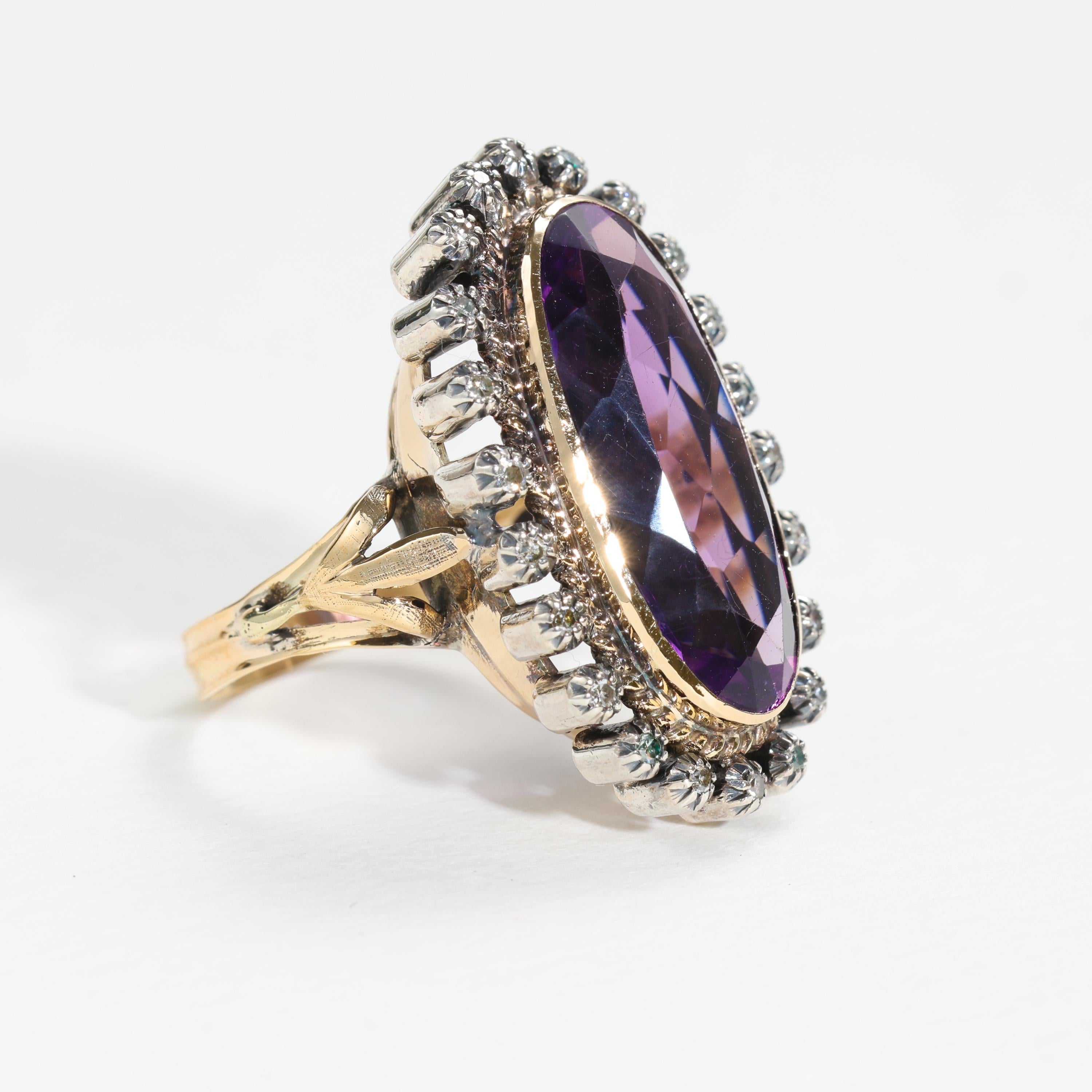 Amethyst & Diamond Ring 11 Carats, Victorian Circa 1890s Unisex In Good Condition For Sale In Southbury, CT