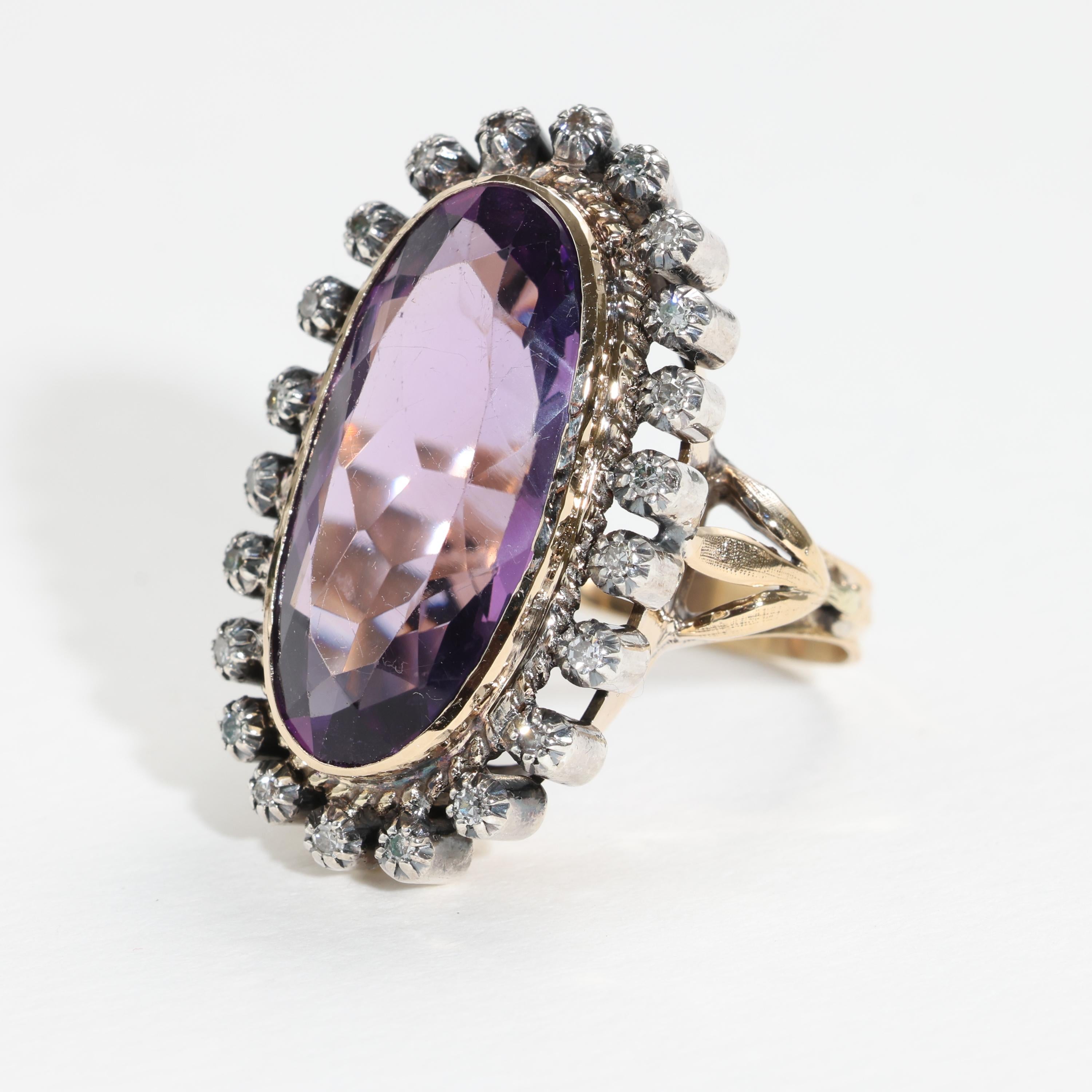 Amethyst & Diamond Ring 11 Carats, Victorian Circa 1890s Unisex For Sale 1