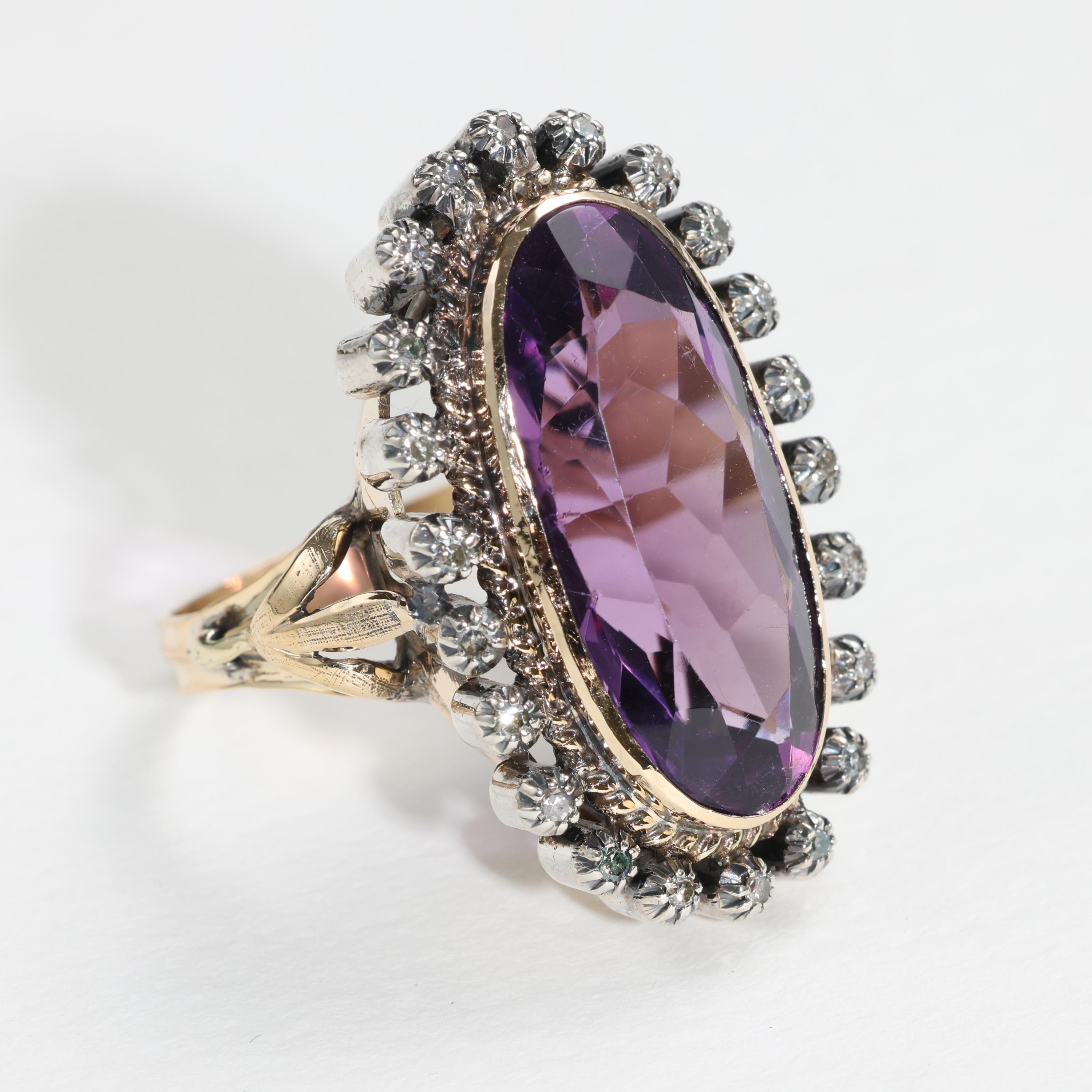 Amethyst & Diamond Ring 11 Carats, Victorian Circa 1890s Unisex For Sale 4