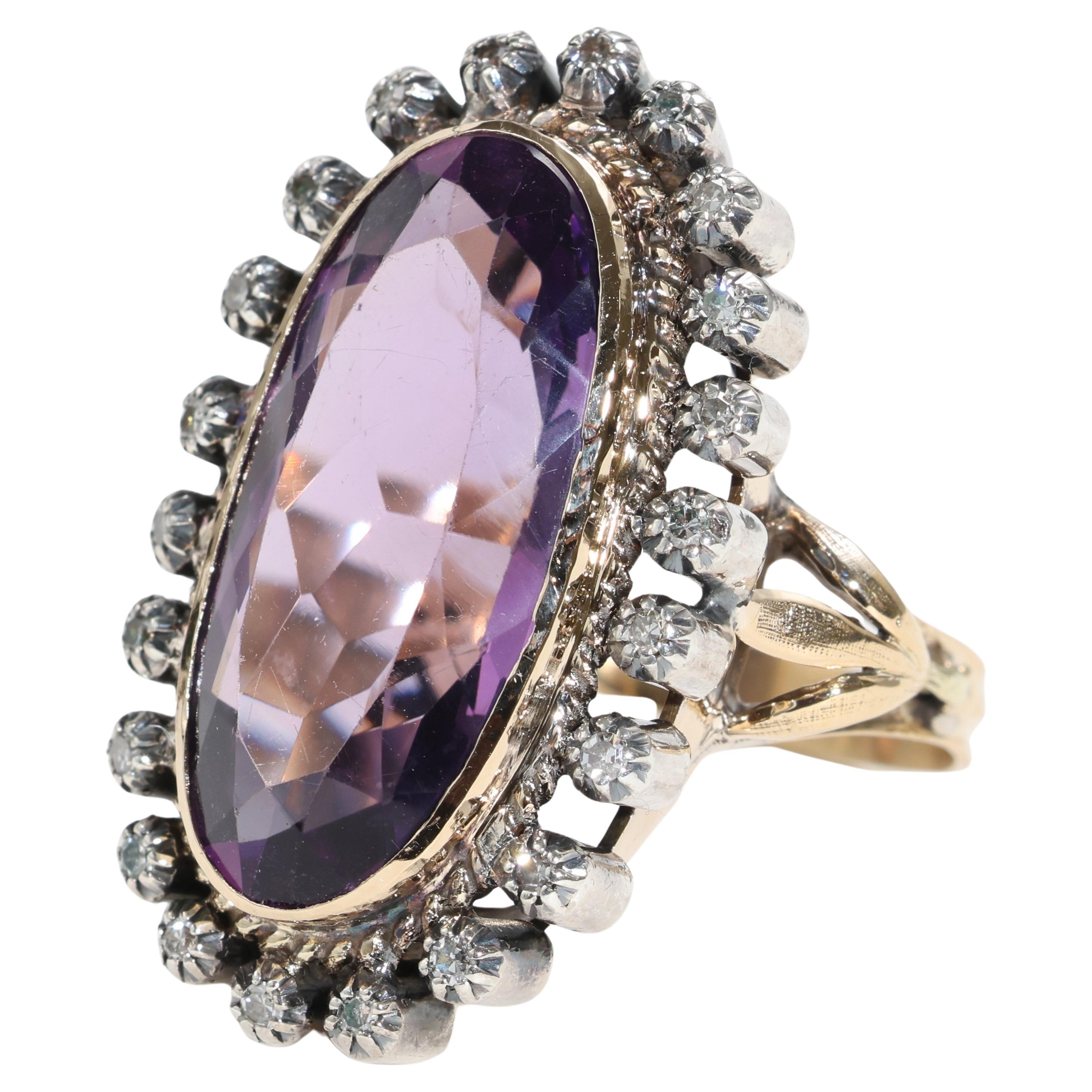 Amethyst & Diamond Ring 11 Carats, Victorian Circa 1890s Unisex For Sale