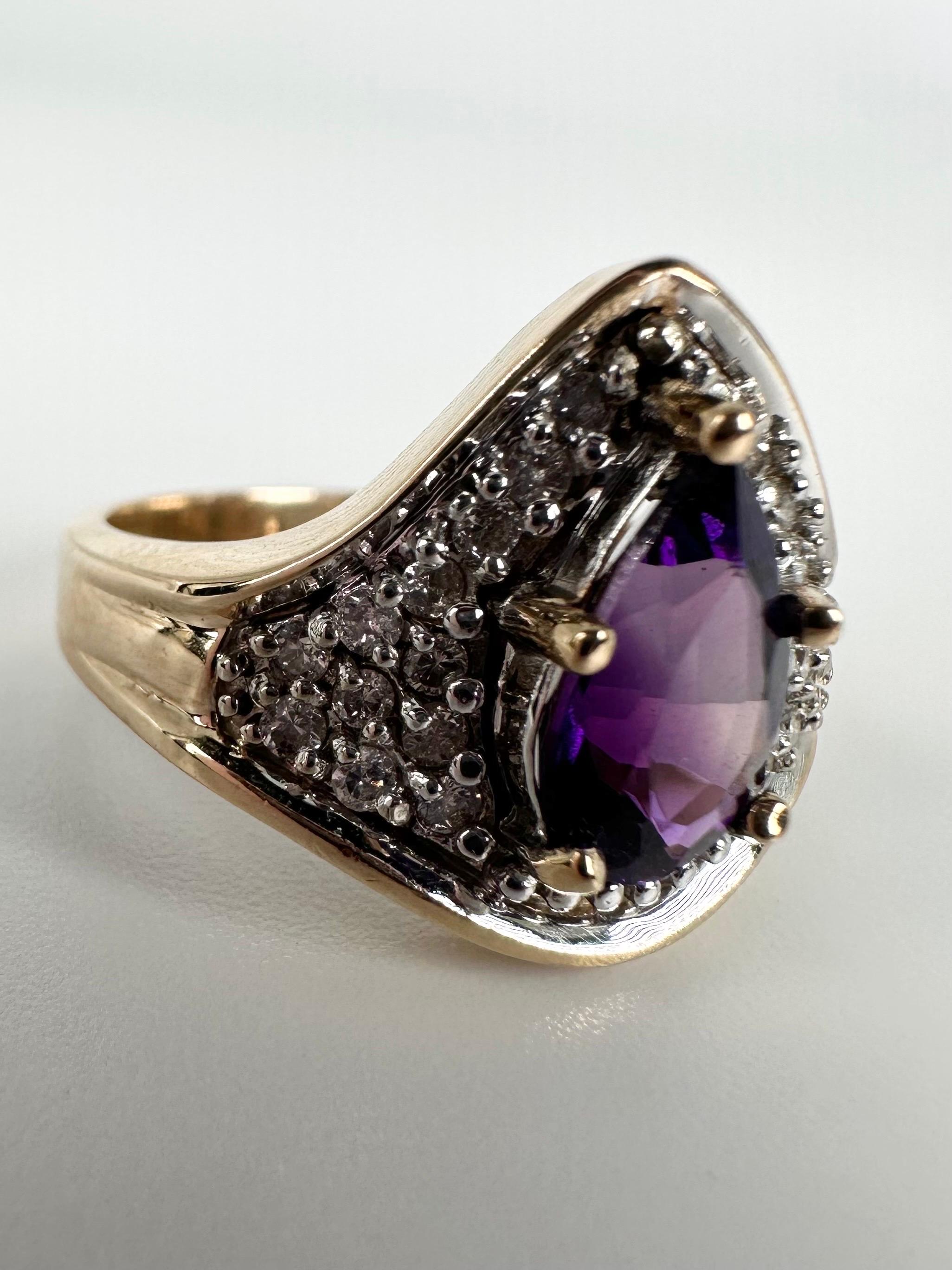 Women's or Men's Amethyst Diamond Ring 14Karat Gold Cocktail Pave Set Ring For Sale