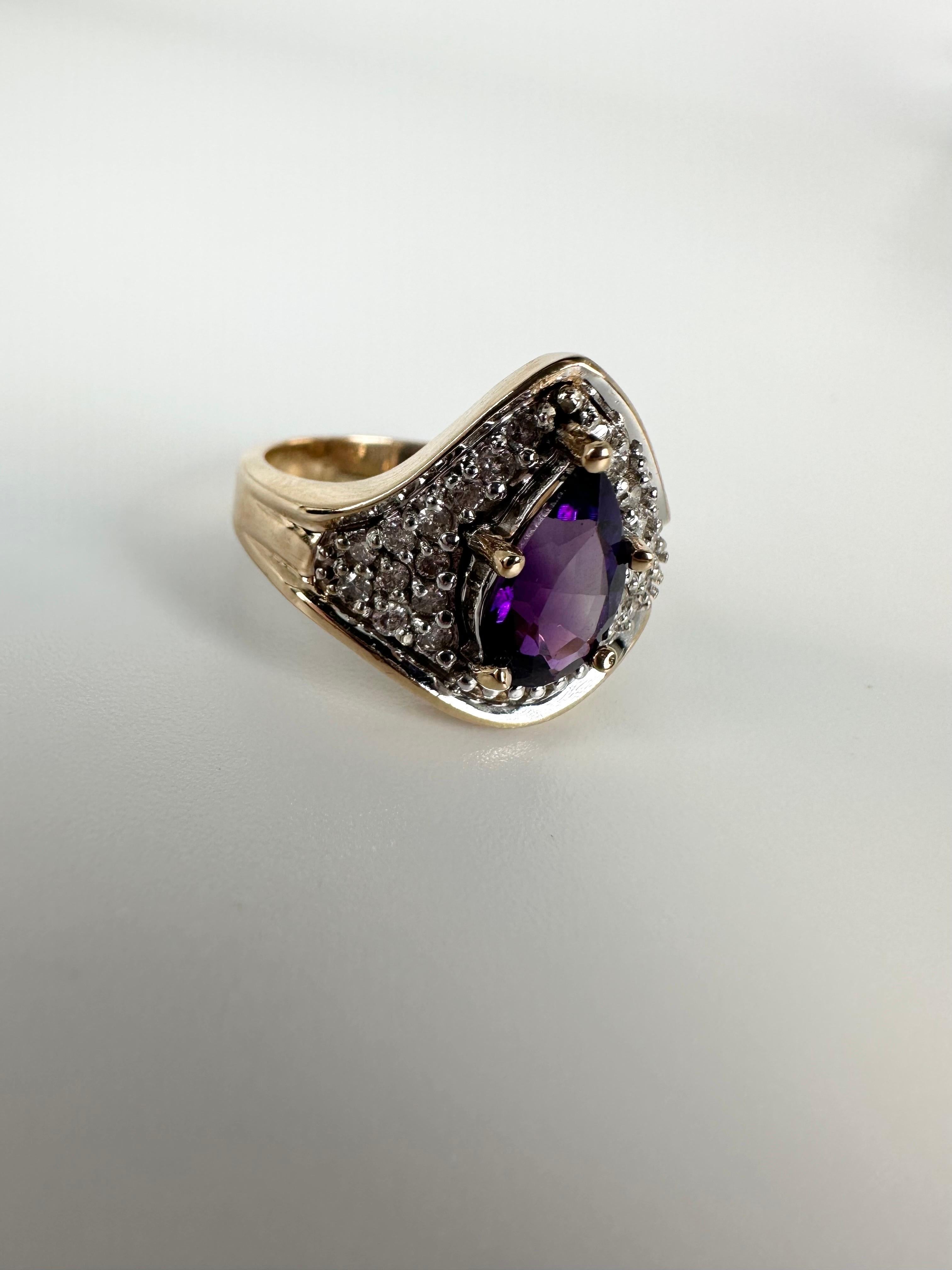 Amethyst Diamond Ring 14Karat Gold Cocktail Pave Set Ring For Sale 1