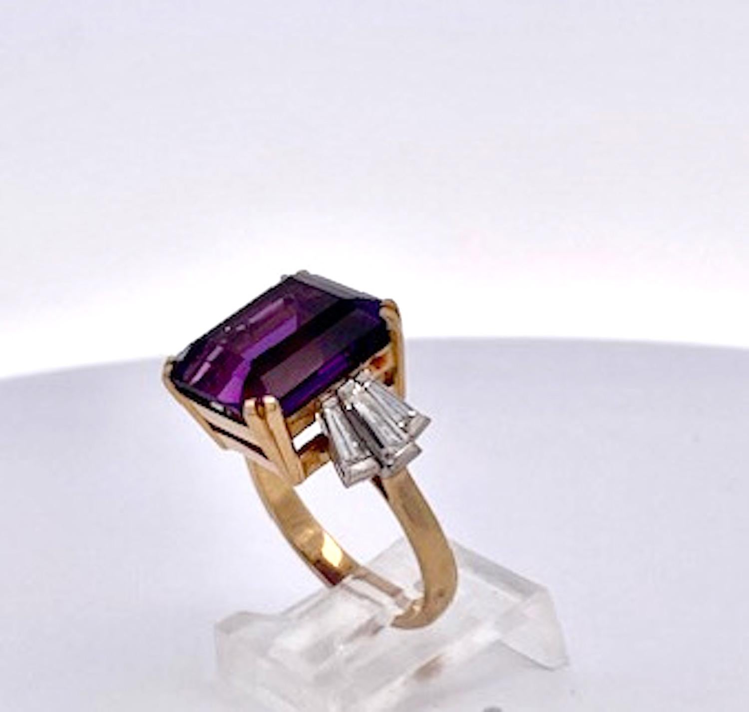 Amethyst Diamond Ring 18K Yellow Gold In Good Condition In North Hollywood, CA