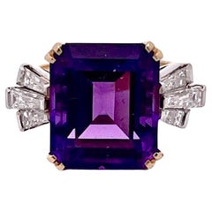 Amethyst Diamond Ring 18K Yellow Gold