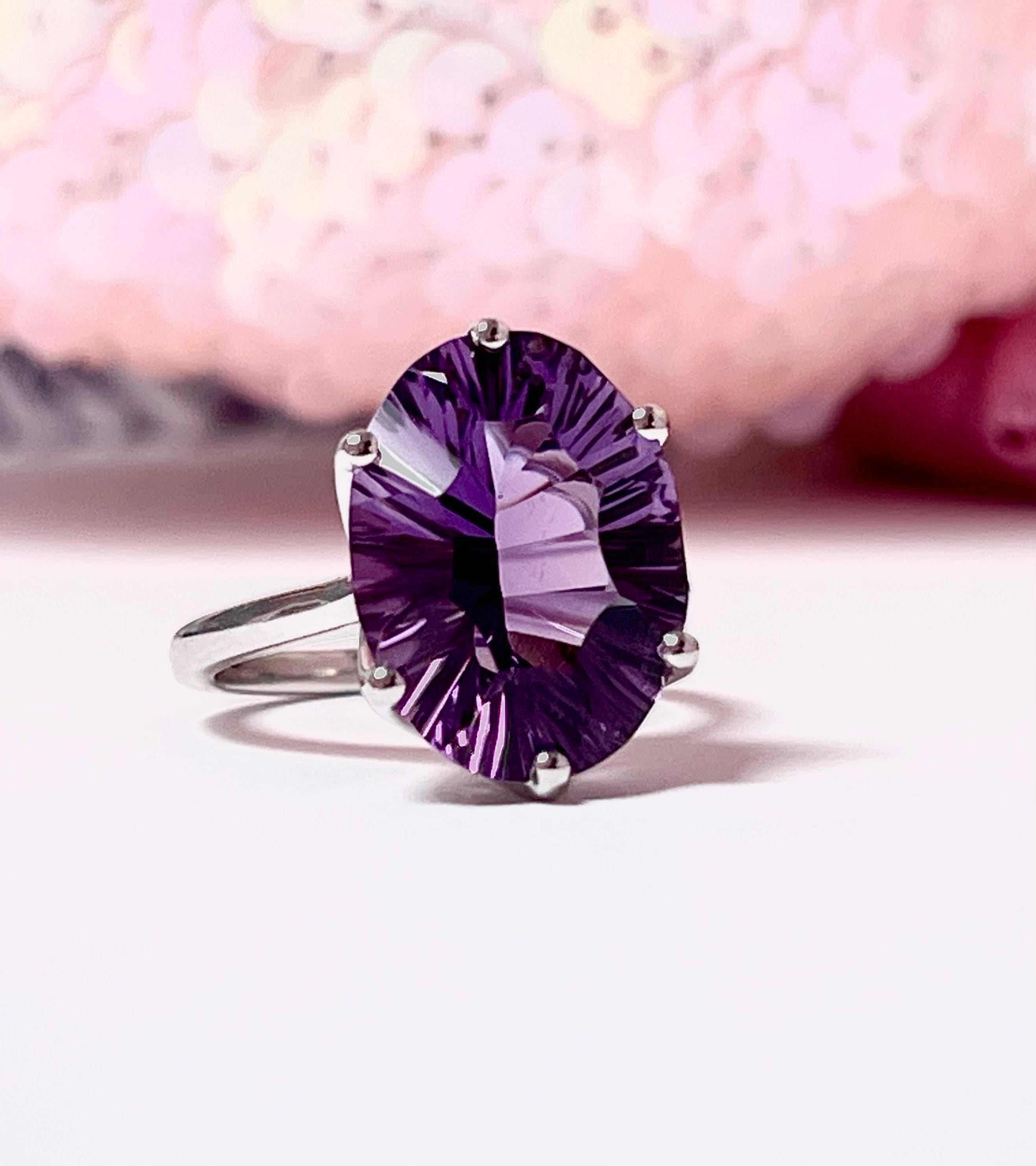 Oval Cut Amethyst Diamond ring 18KT gold cocktail ring For Sale