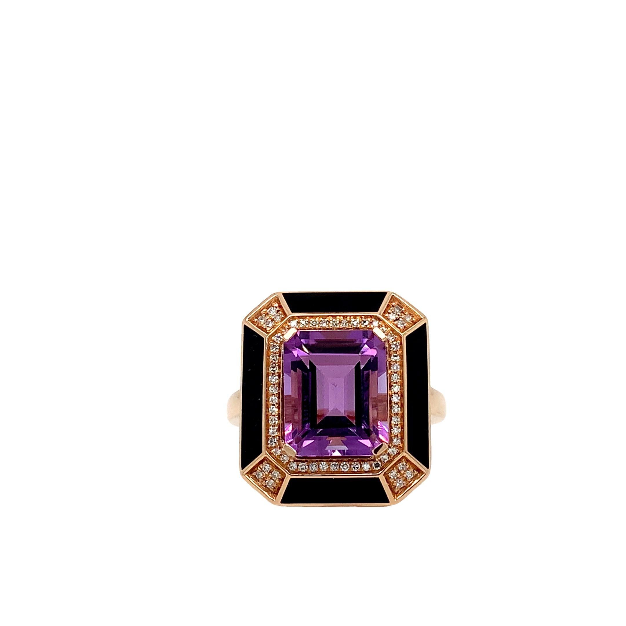 RUCHI Amethyst and Diamond 18K Rose Gold Enamel Cocktail Ring For Sale