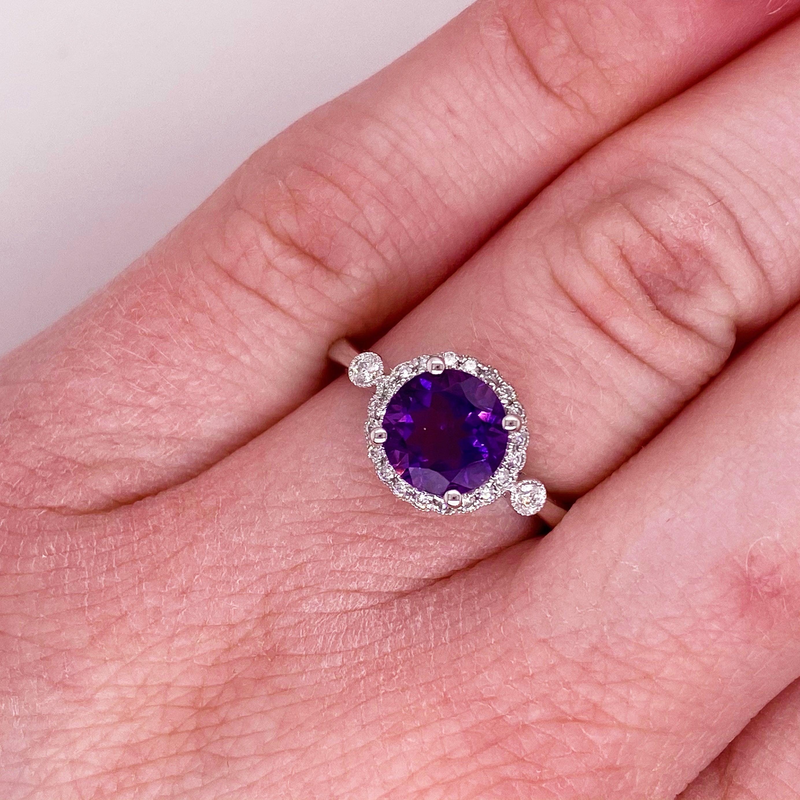 For Sale:  Amethyst Diamond Ring, Halo, Round, Engagement Ring Purple, 2.00 Carat Total Wt 2