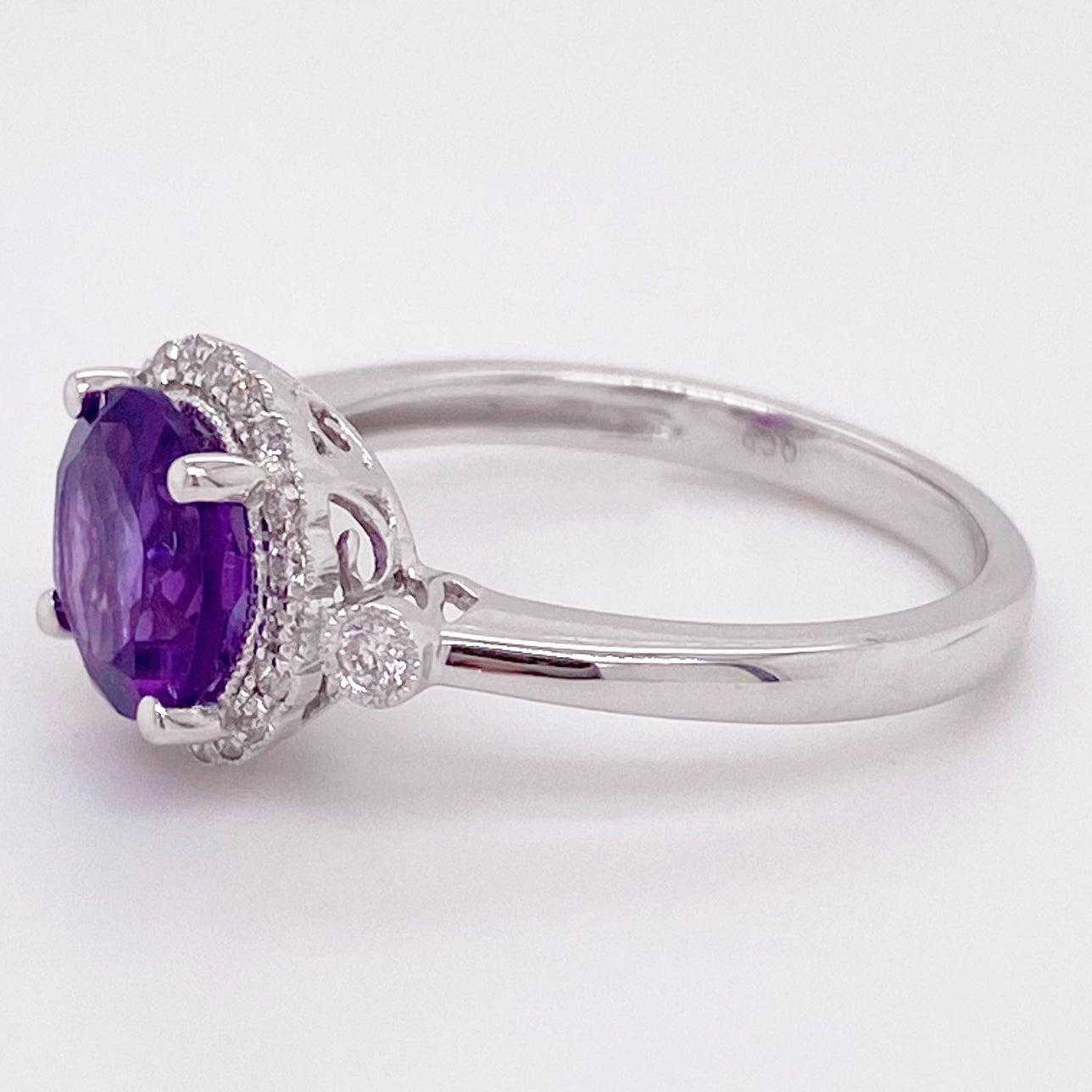 For Sale:  Amethyst Diamond Ring, Halo, Round, Engagement Ring Purple, 2.00 Carat Total Wt 4