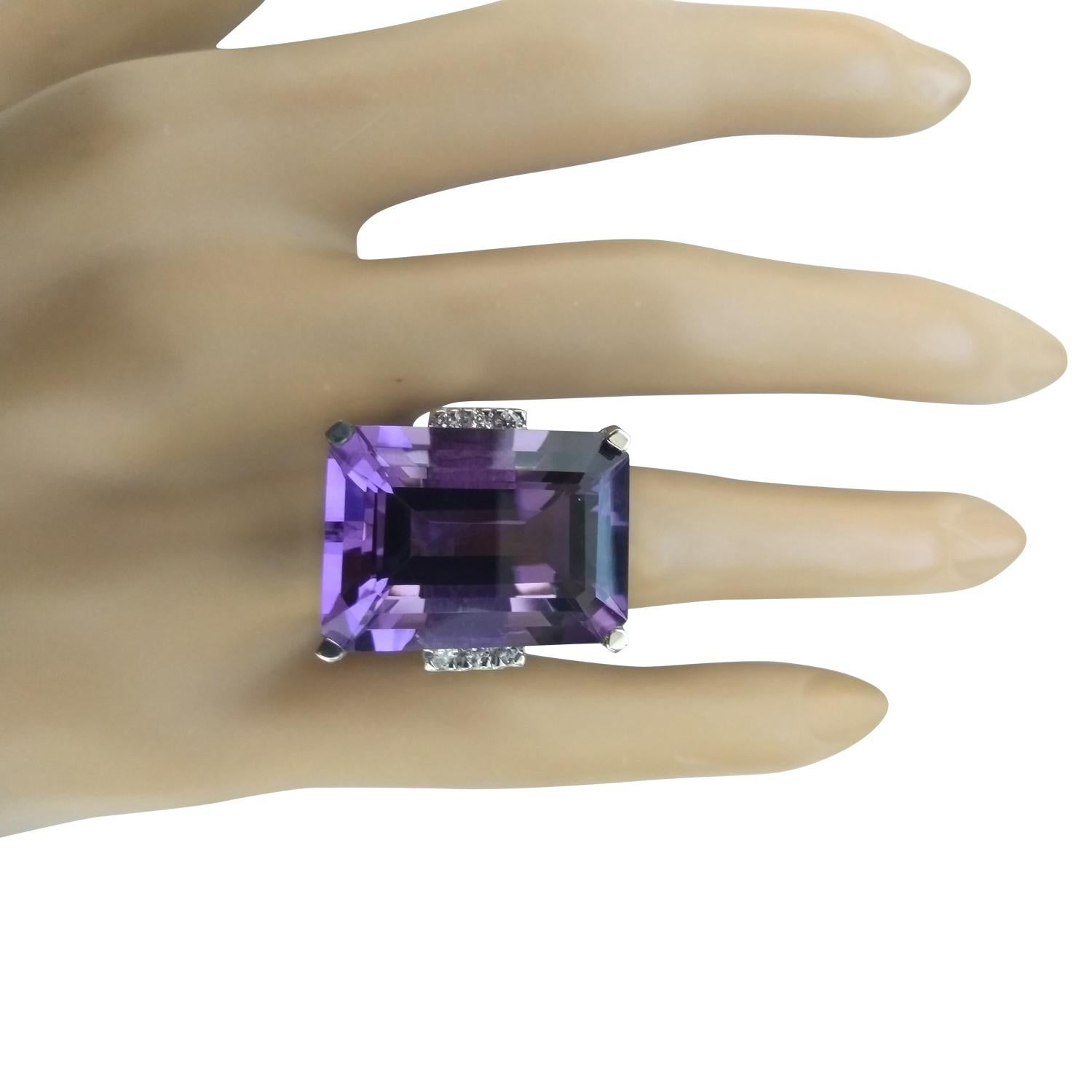 Emerald Cut Amethyst Diamond Ring in 14 Karat Solid White Gold  For Sale