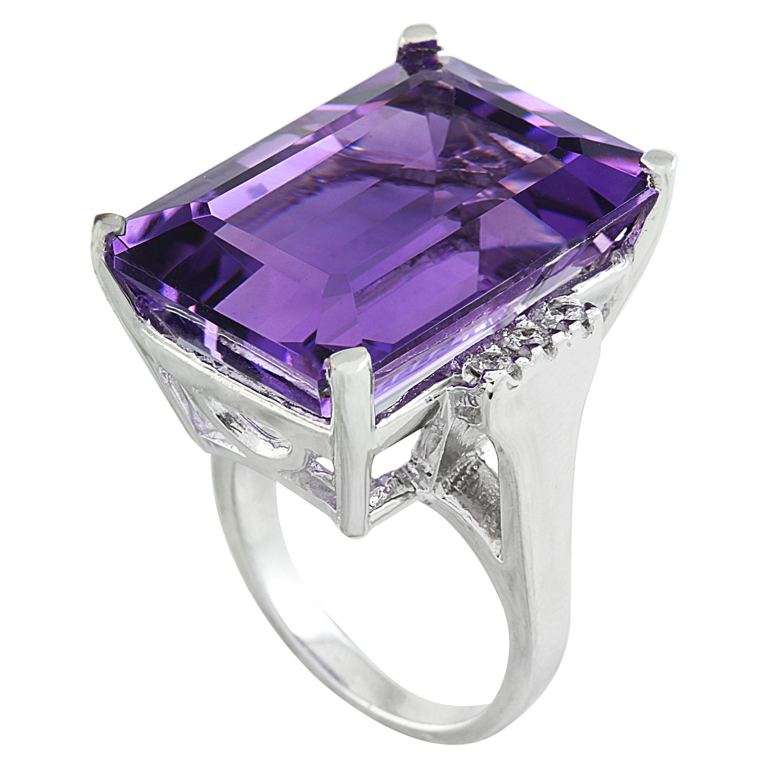 Amethyst Diamond Ring in 14 Karat Solid White Gold  In New Condition For Sale In Los Angeles, CA