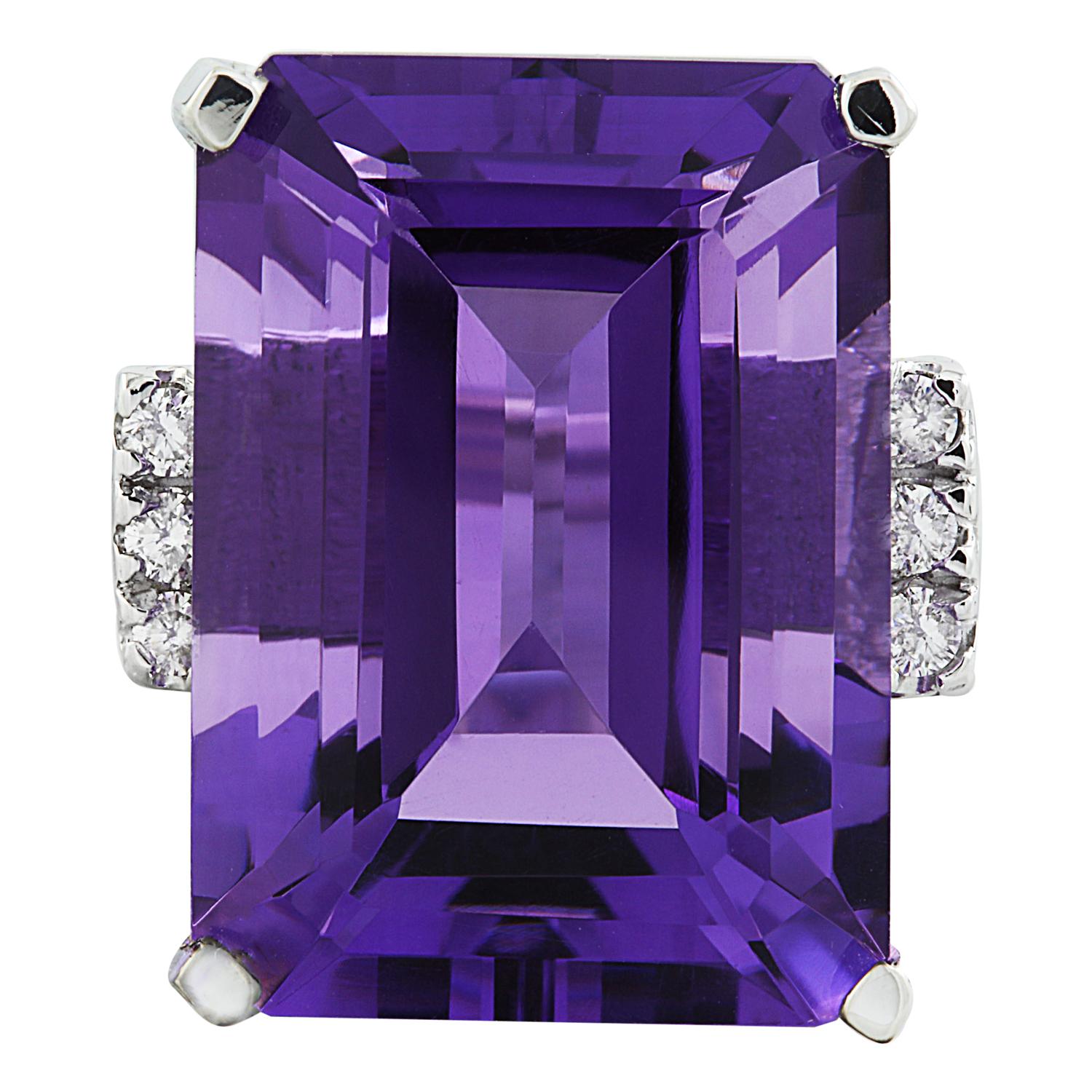 Amethyst Diamond Ring in 14 Karat Solid White Gold  For Sale