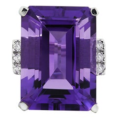 Amethyst Diamond Ring in 14 Karat Solid White Gold