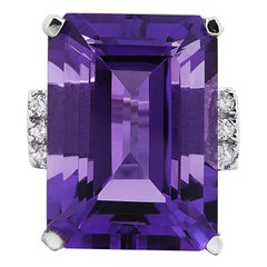 Amethyst Diamond Ring in 14 Karat Solid White Gold 