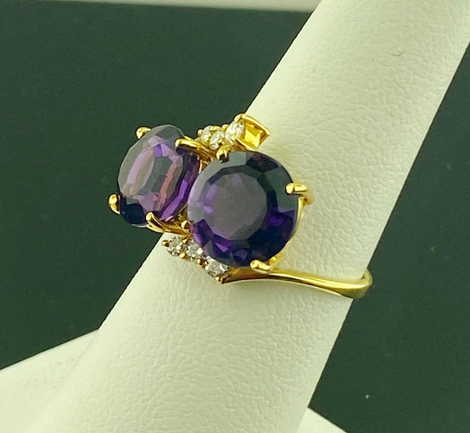 Round Cut Amethyst & Diamond Ring in Yellow Gold For Sale