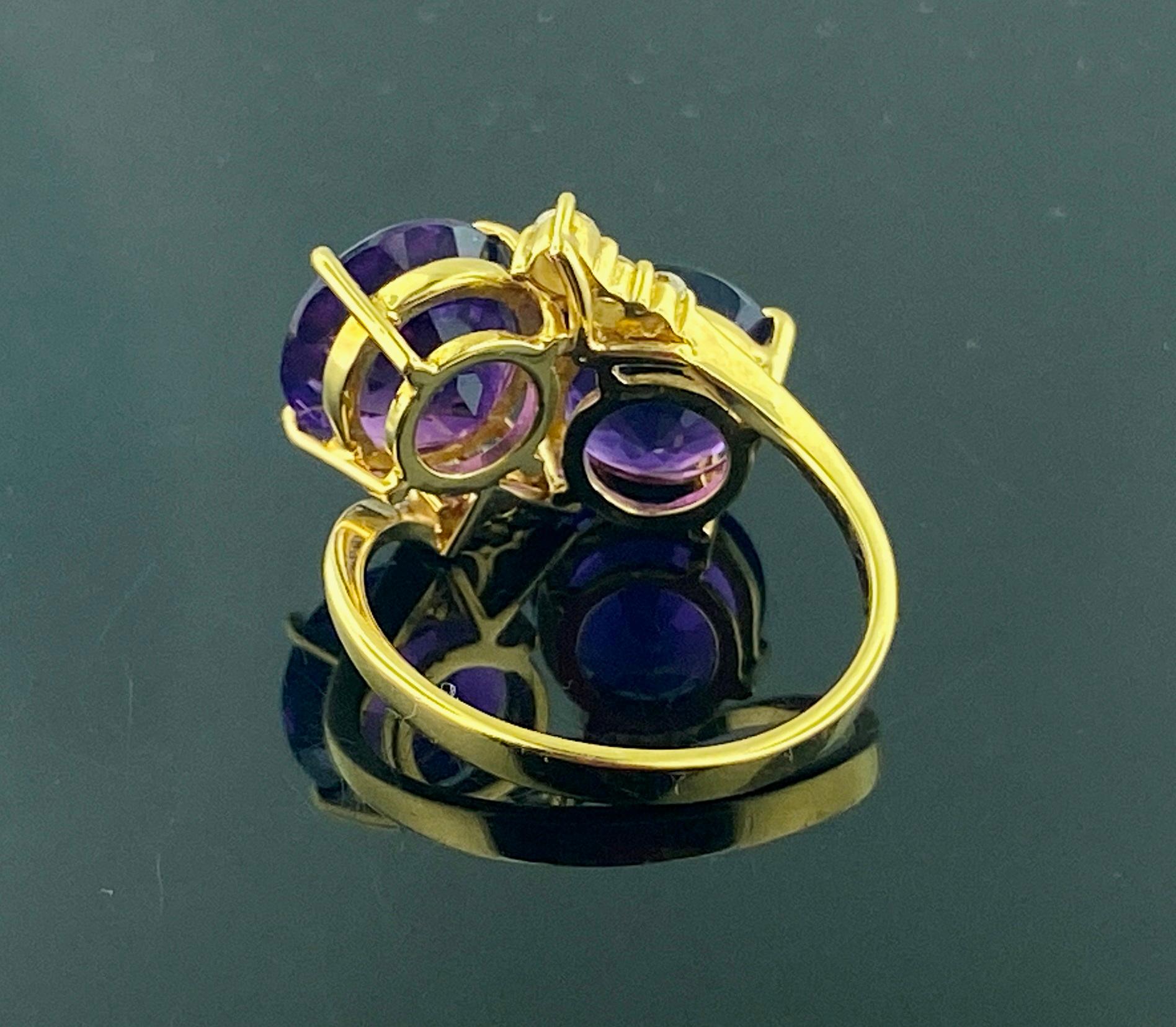 Amethyst & Diamond Ring in Yellow Gold For Sale 1