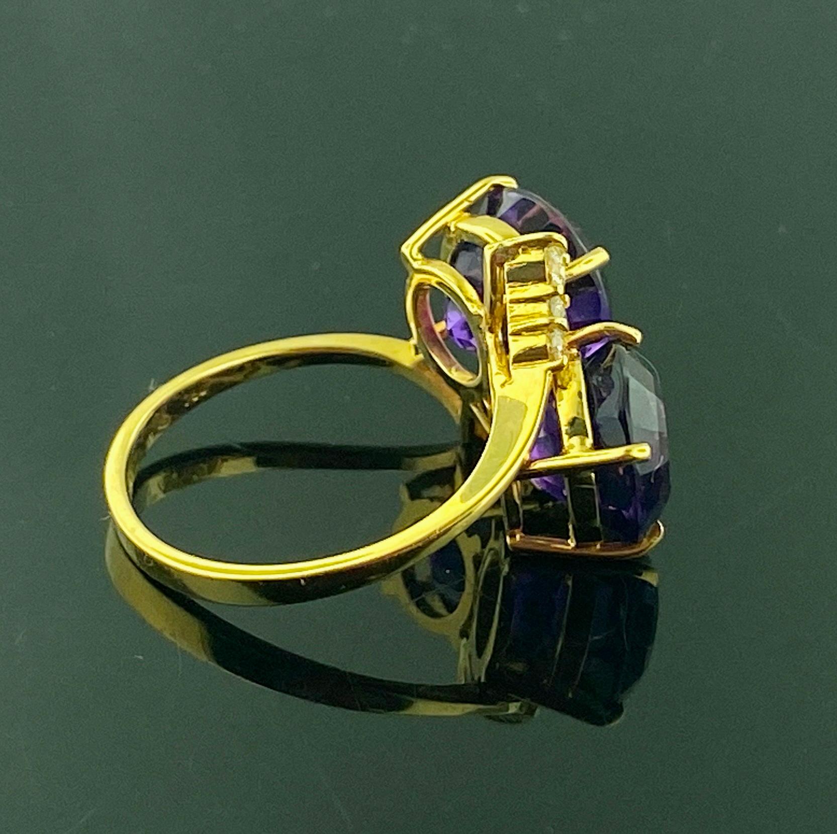 Amethyst & Diamond Ring in Yellow Gold For Sale 2