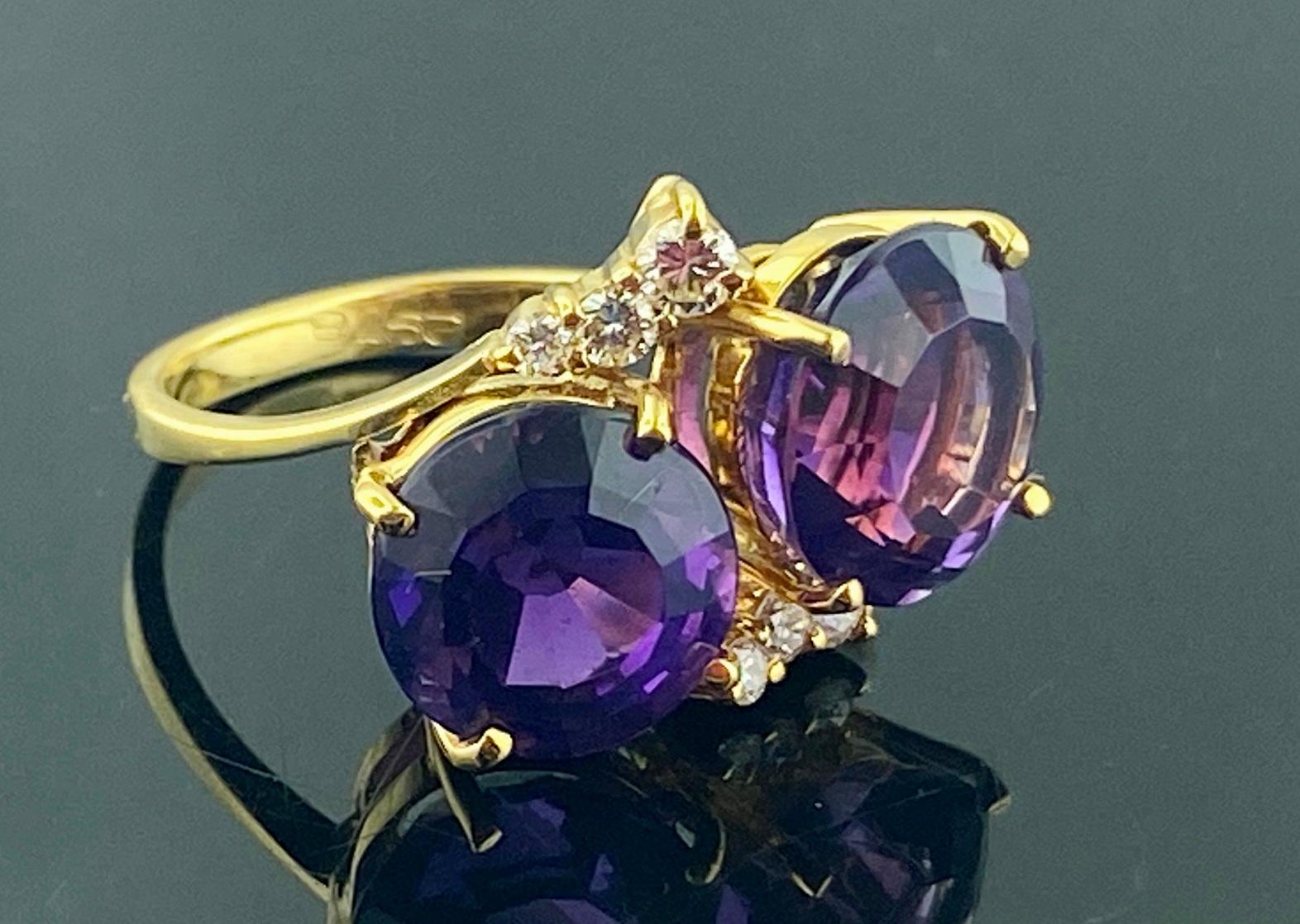 Amethyst & Diamant Ring in Gelbgold im Angebot 3