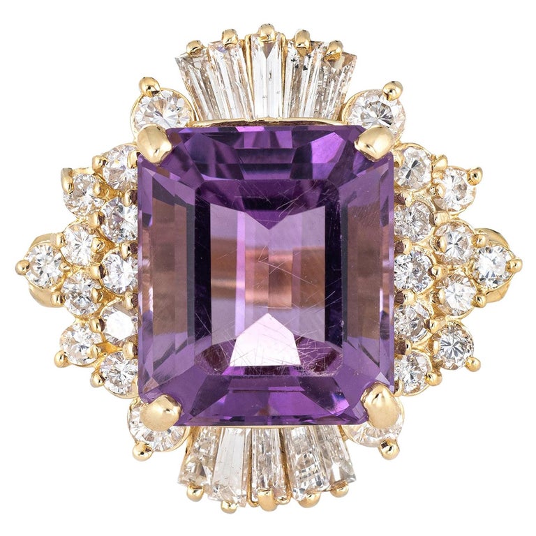 Amethyst Diamond Ring Vintage 14 Karat Gold Large Cocktail Ballerina Jewelry For Sale At 1stdibs