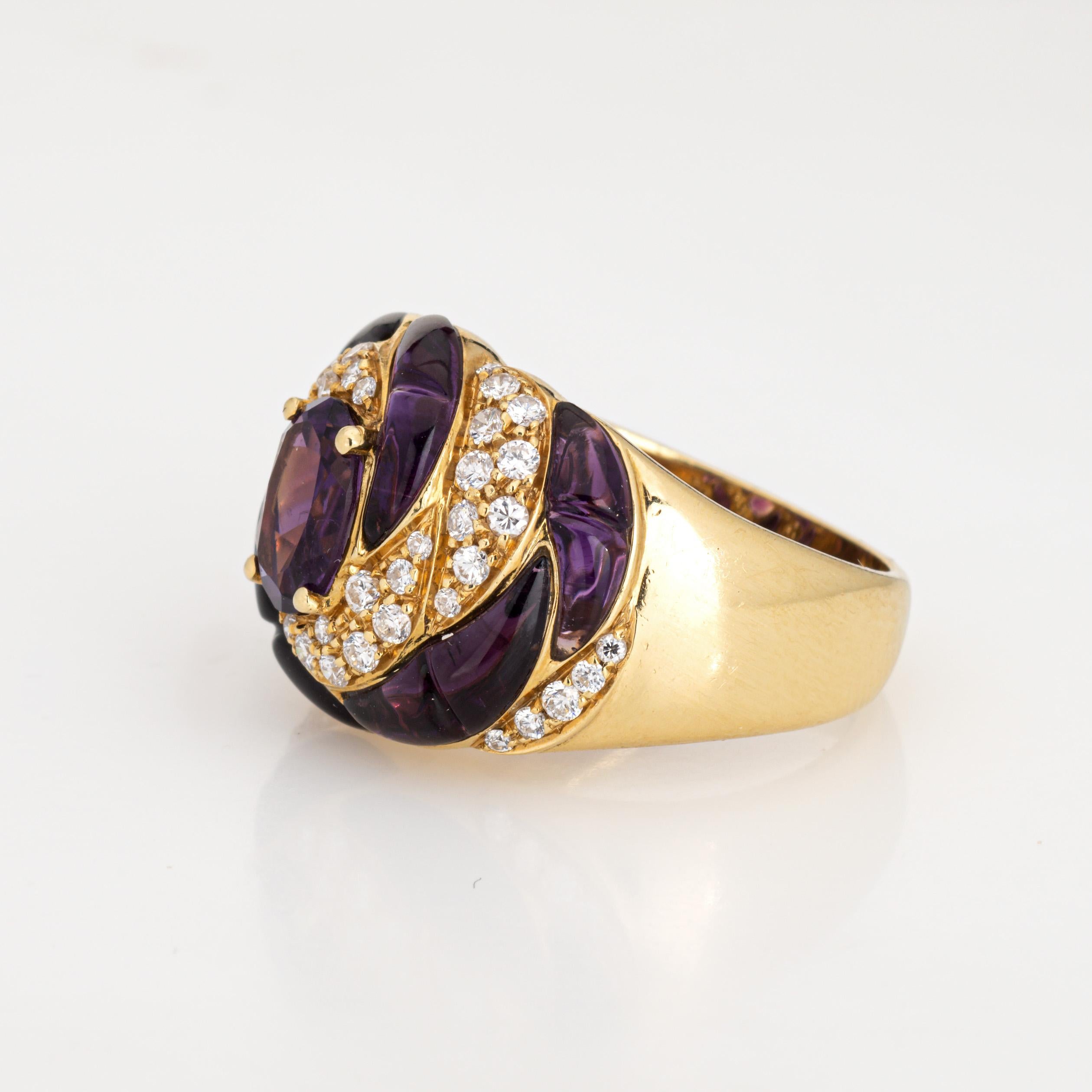 Oval Cut Amethyst Diamond Ring Vintage 18k Yellow Gold Calibre Cut Swirl Band Sz 6 For Sale