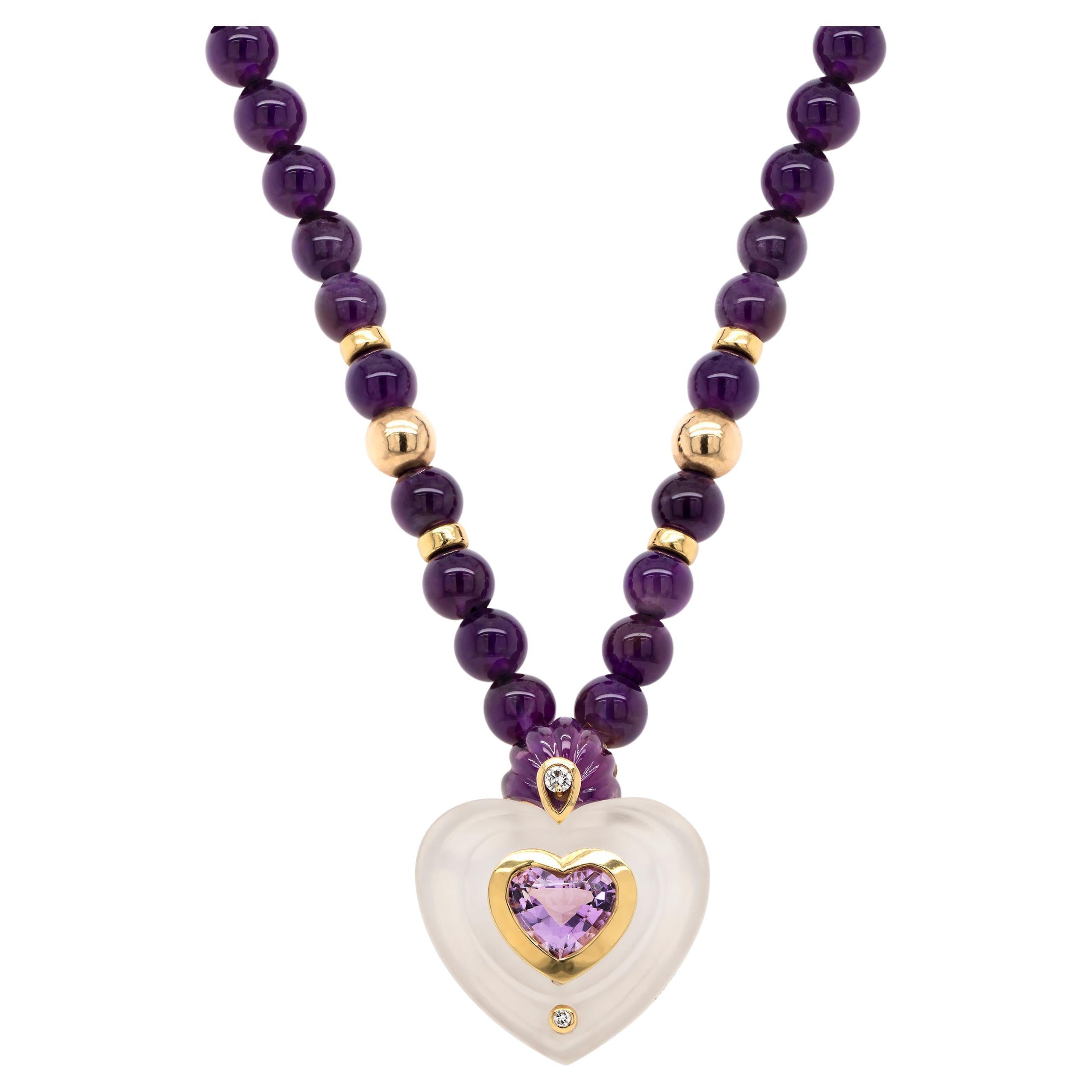 Sazingg Crystal Amethyst Sapphire Gold Necklace Earrings Suite at 1stDibs