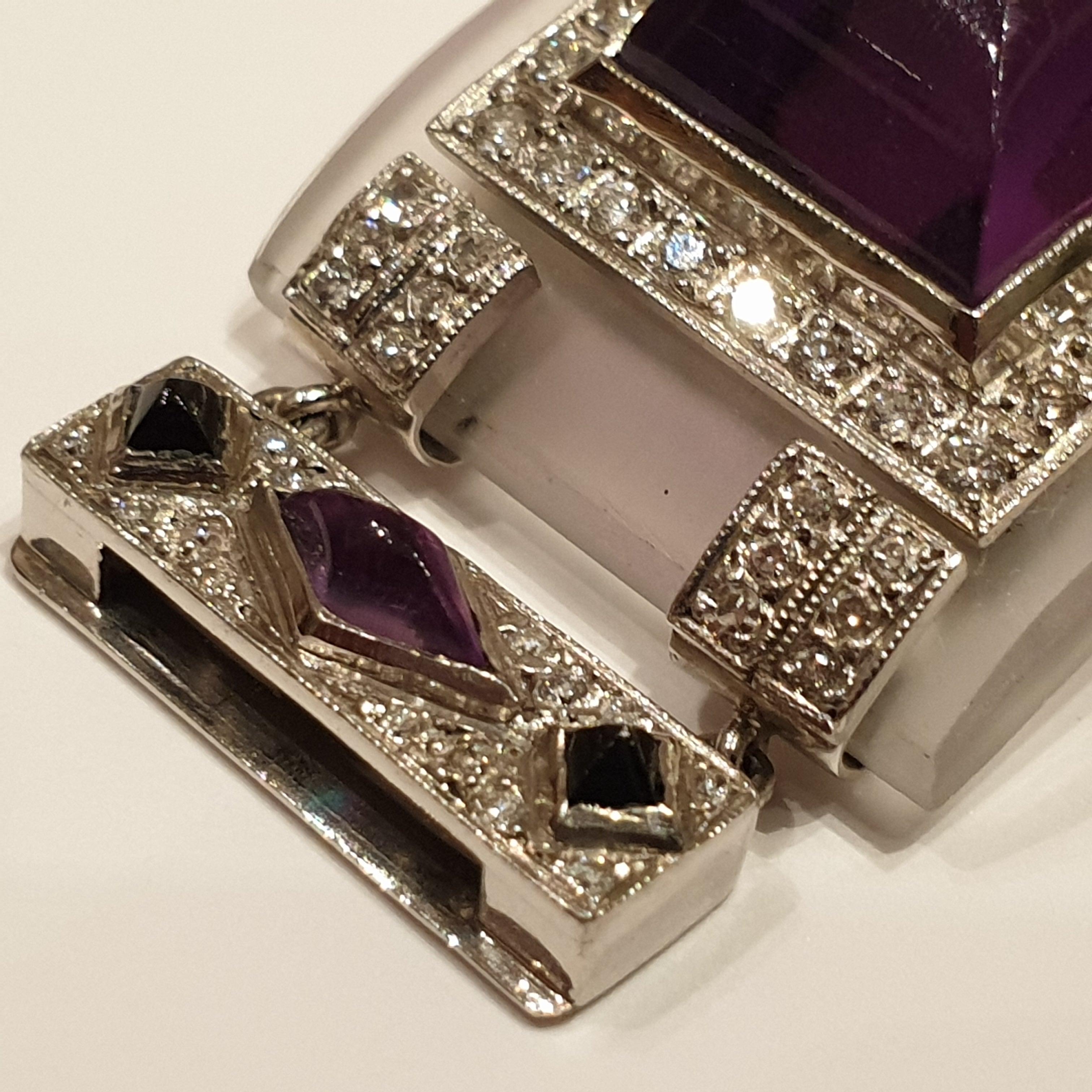 Women's  Amethyst Diamond Rock Crystal Onyx Platinum Bracelet For Sale
