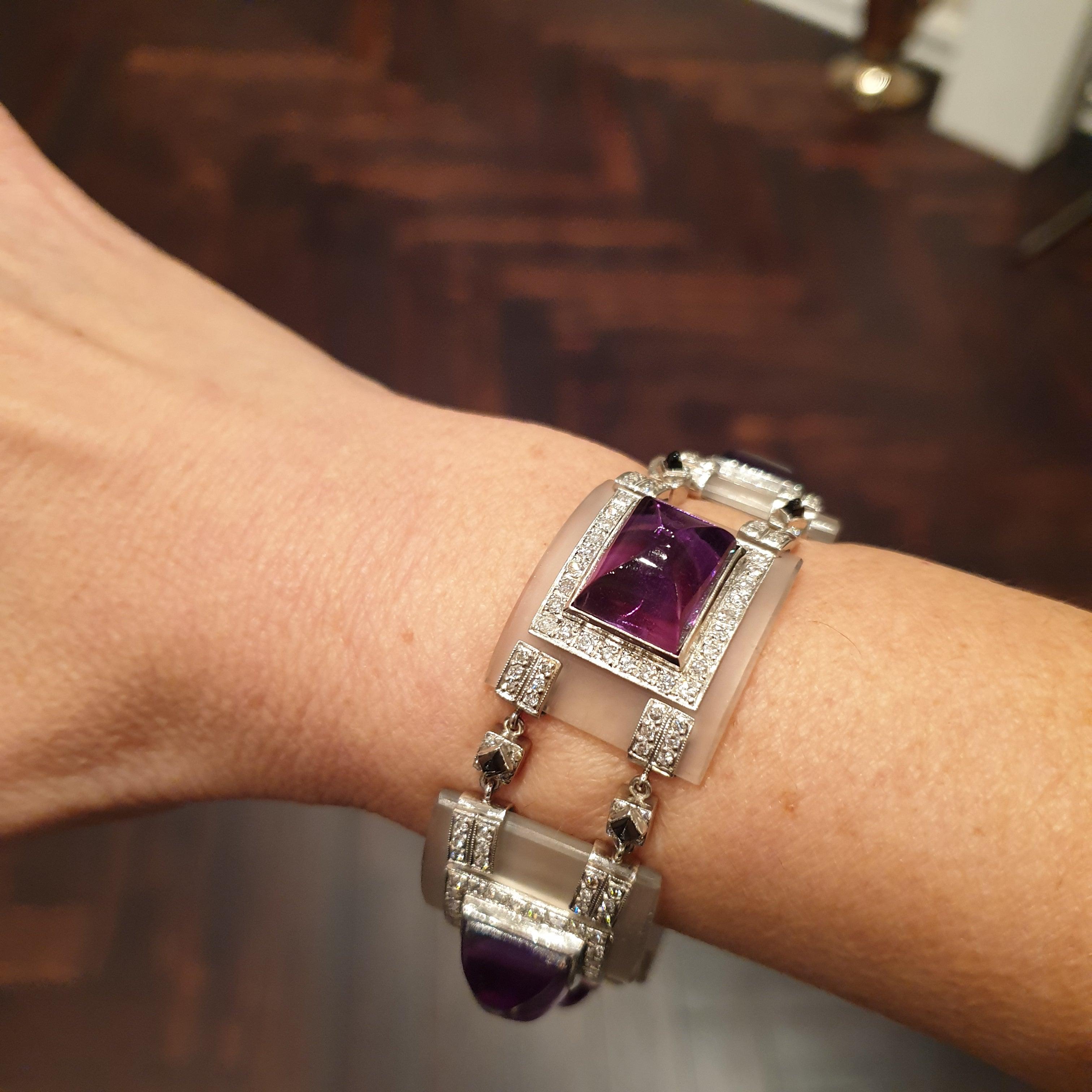  Amethyst Diamond Rock Crystal Onyx Platinum Bracelet For Sale 1