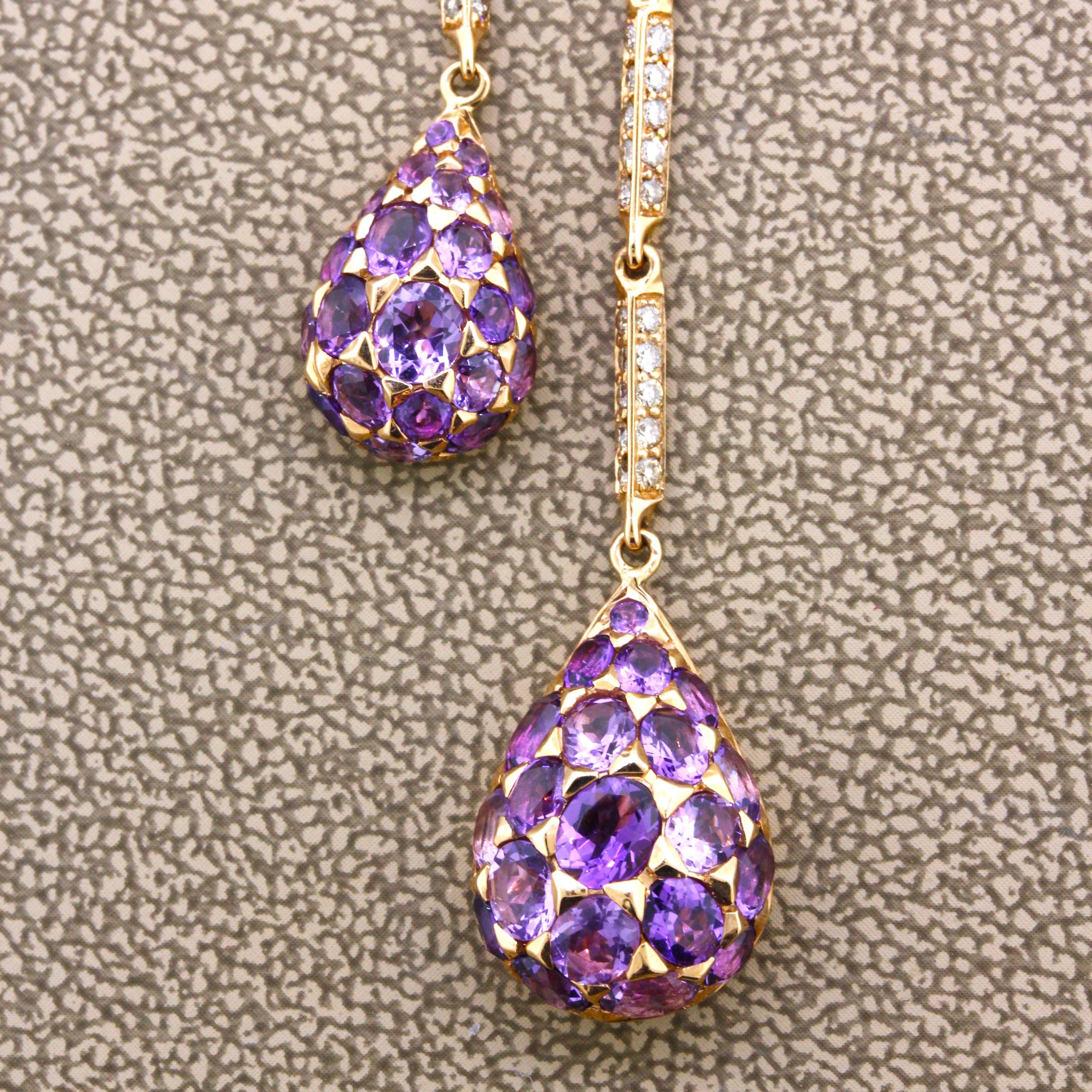 Amethyst Diamond Sapphire Gold Drop Dangle Earrings In New Condition For Sale In Beverly Hills, CA
