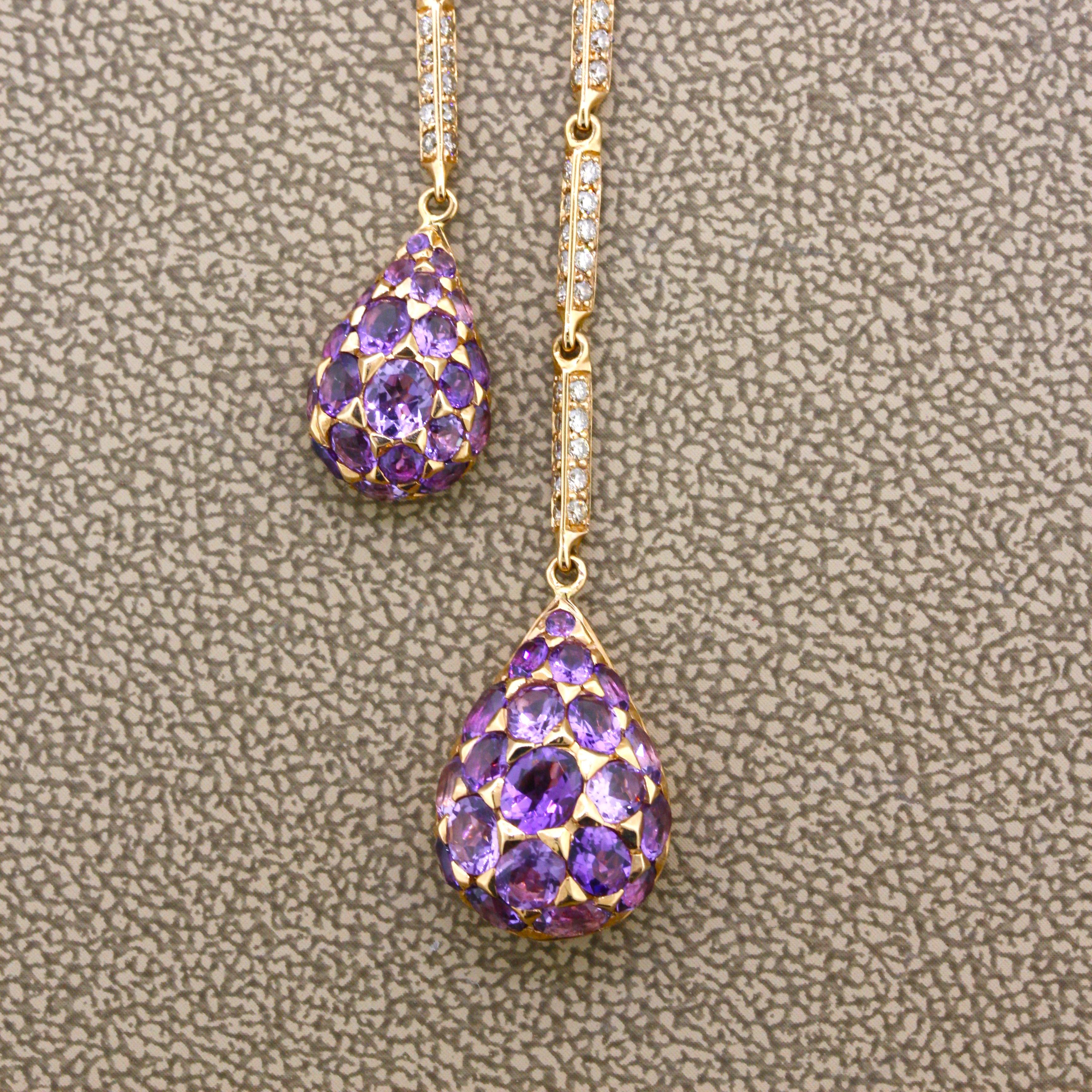 Women's Amethyst Diamond Sapphire Gold Drop Dangle Earrings For Sale