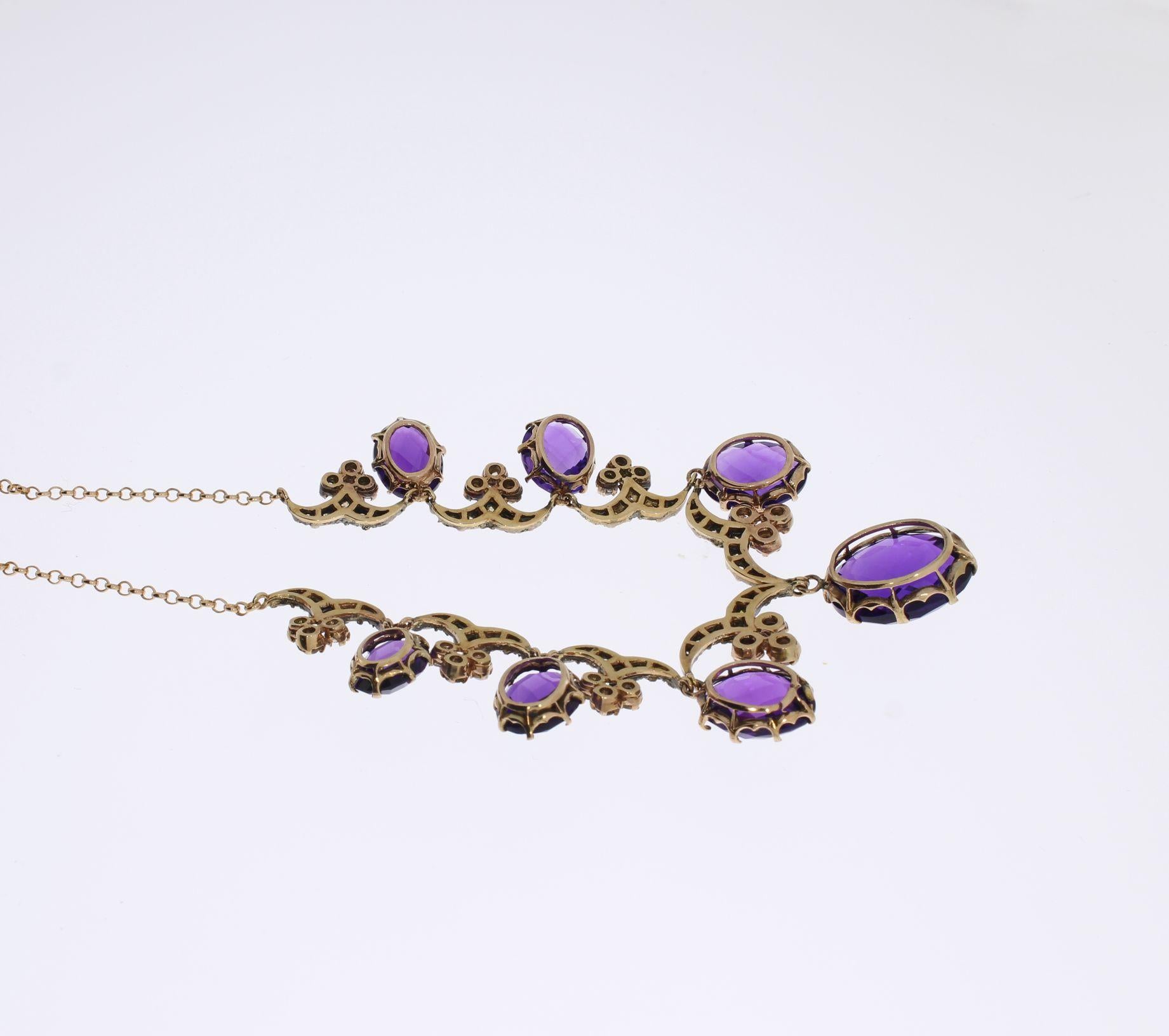 Oval Cut Amethyst Diamond Silver Gold Necklace For Sale