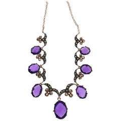 Amethyst Diamond Silver Gold Necklace