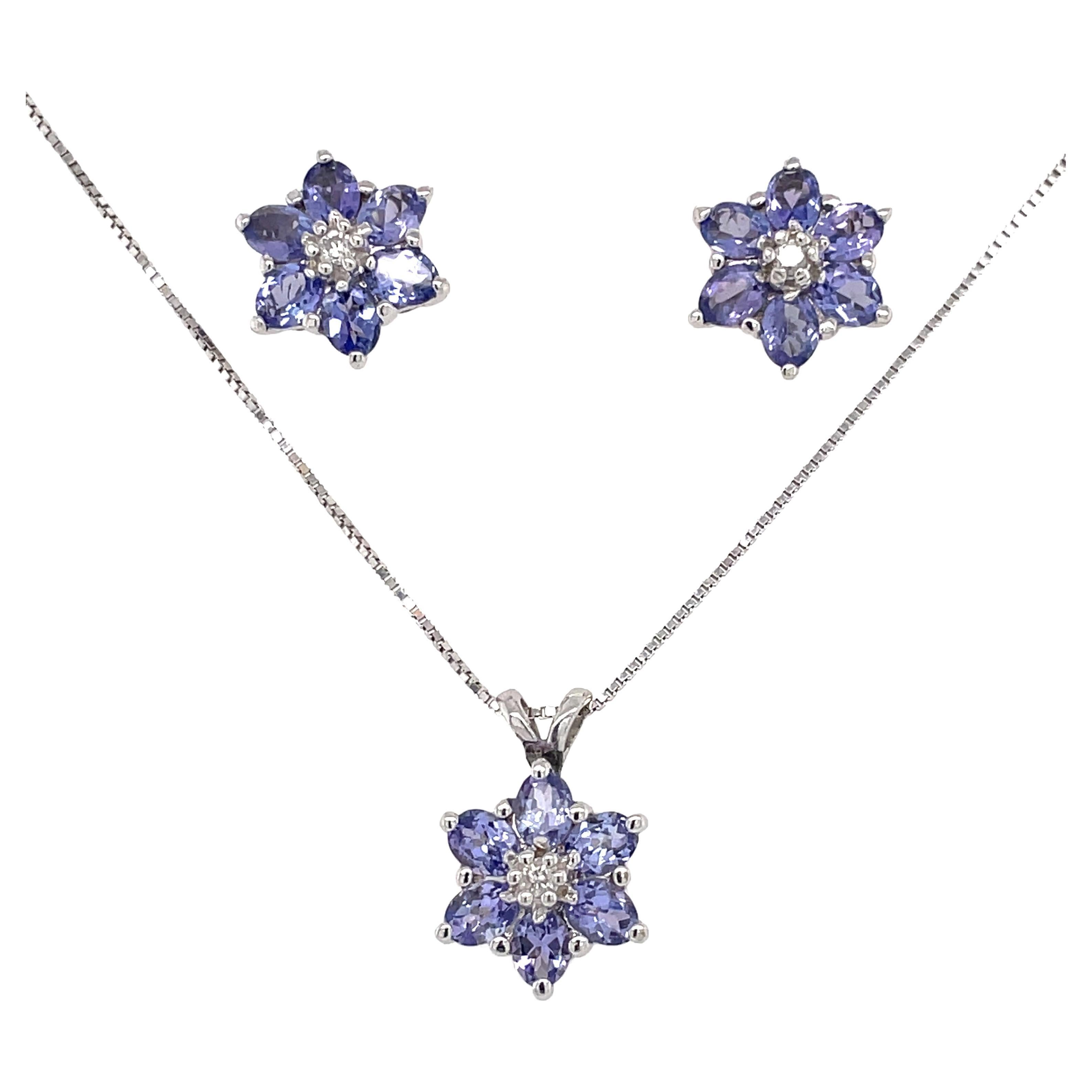 Amethyst Diamond Starburst Earring Pendant Necklace Set