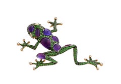 Amethyst Diamond Tsavorite 18 Karat White Gold Statement Funny Frog Ring