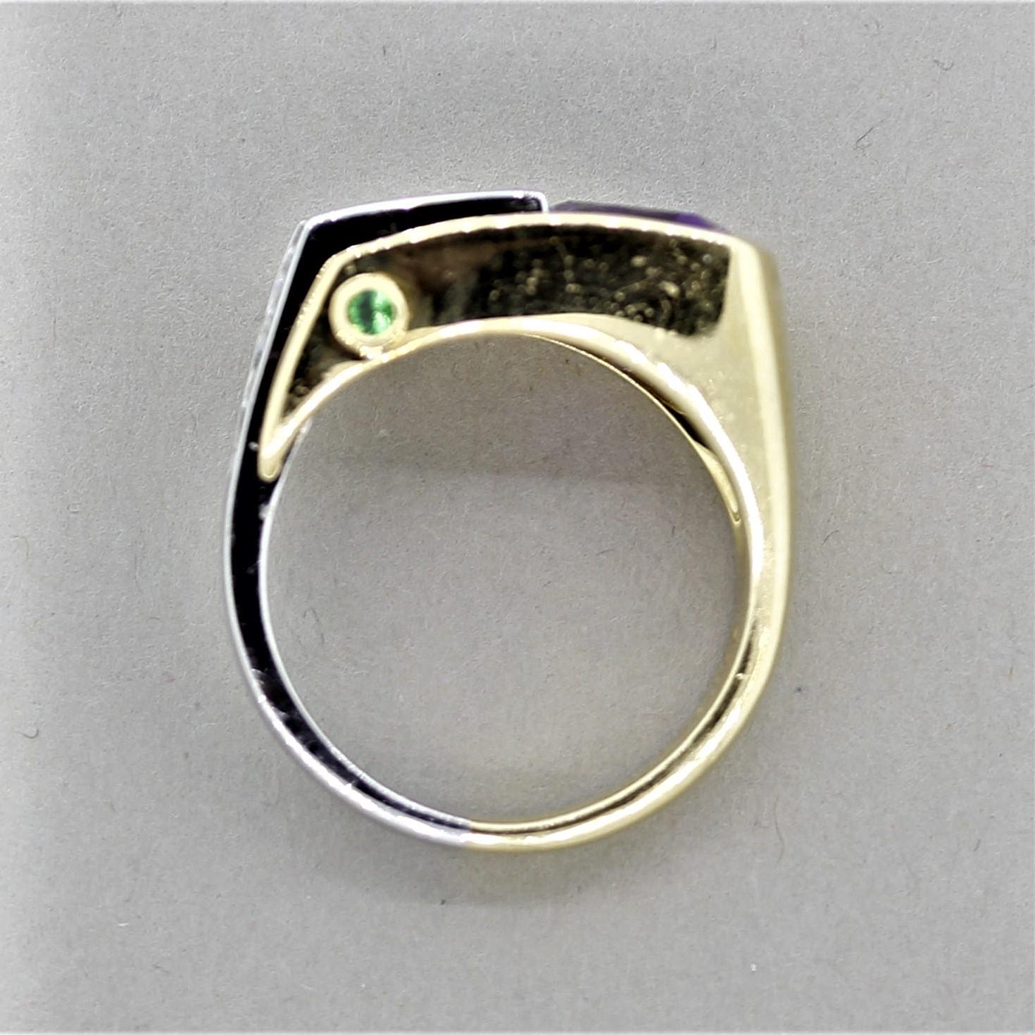 Amethyst Diamond Tsavorite Gold and Platinum Ring In New Condition For Sale In Beverly Hills, CA