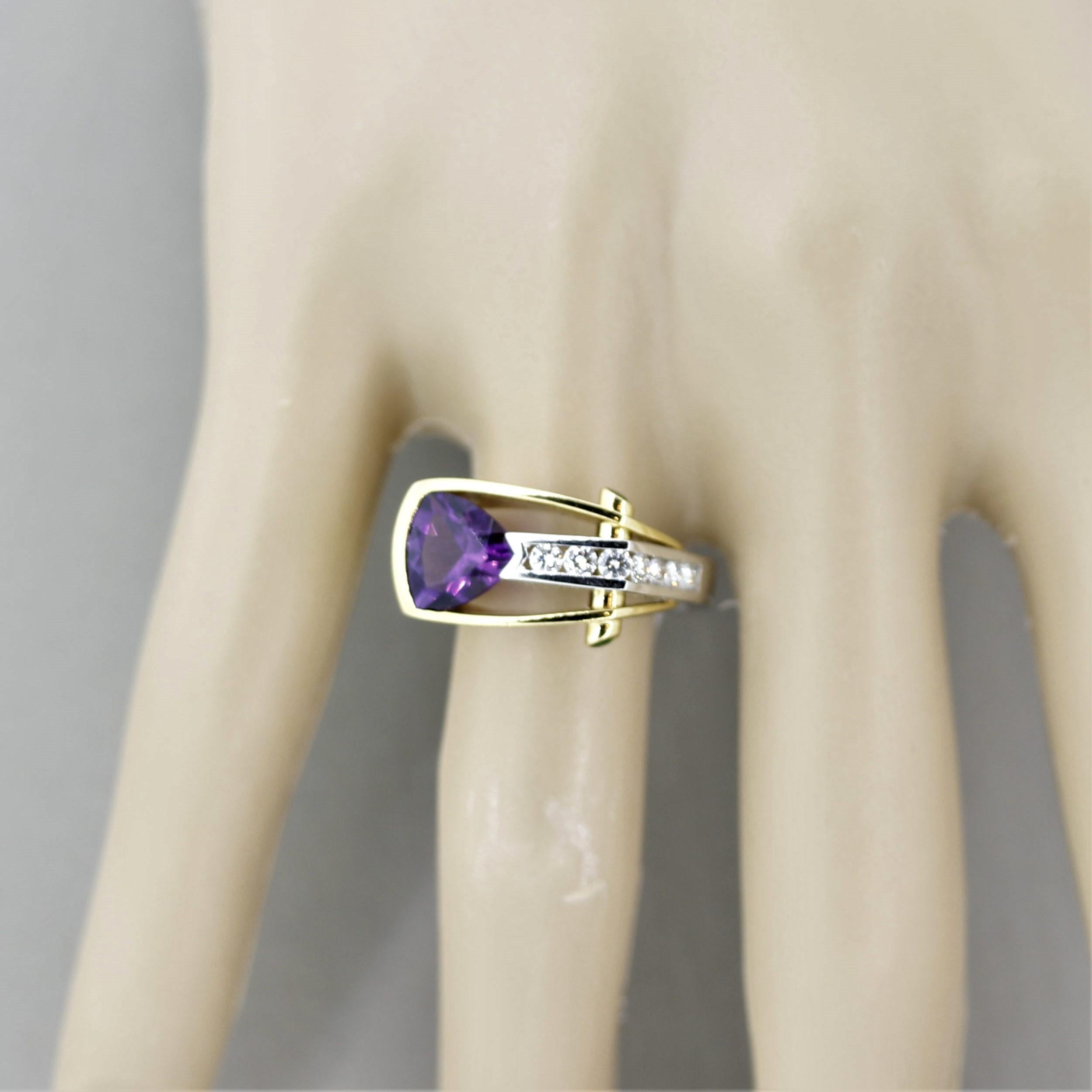Anello in oro e platino con diamante ametista e tsavorite in vendita 1
