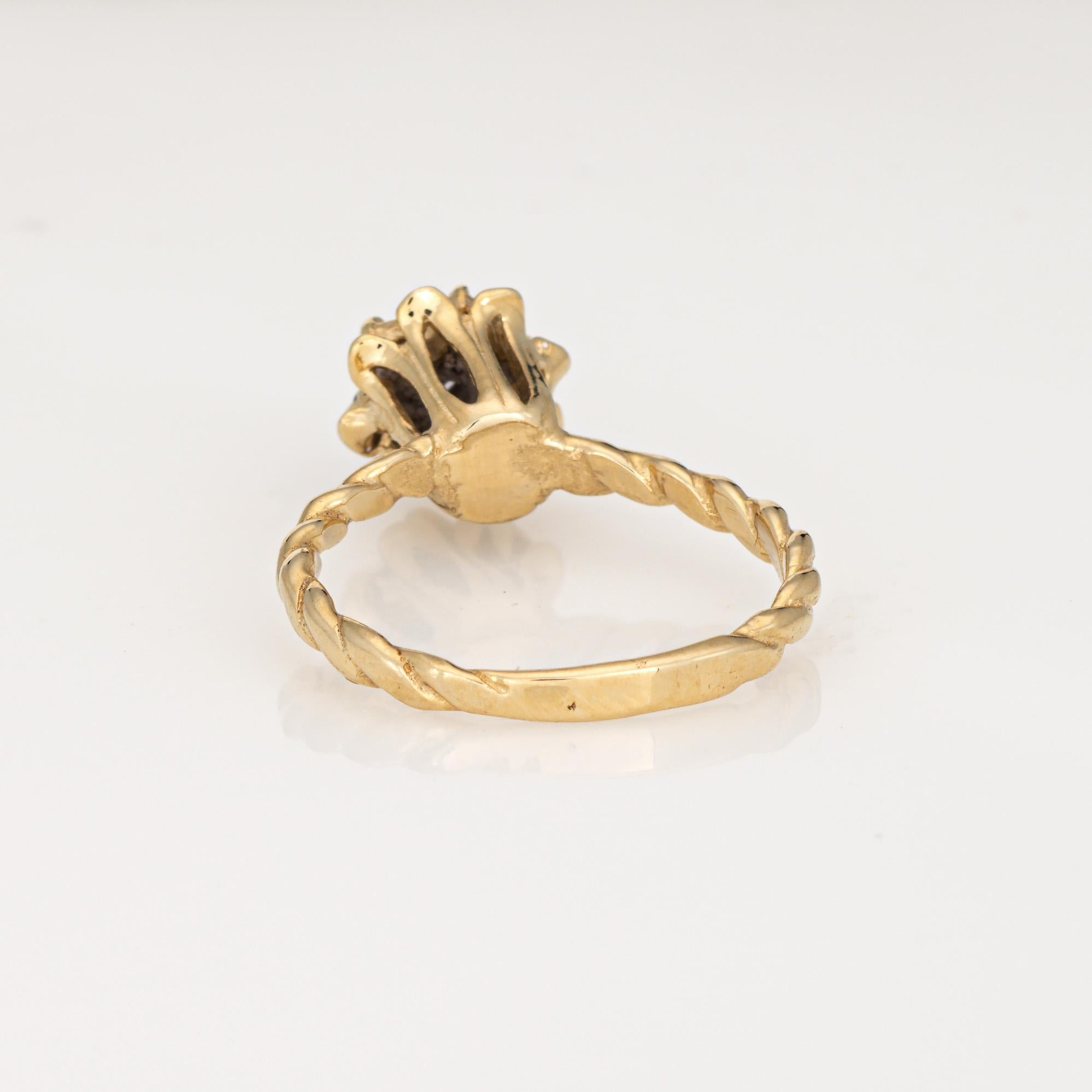 Anello a tulipano con ametista e diamanti Sz 5.5 Vintage in oro giallo 14k Gioielli a fascia impilabili In condizioni buone in vendita a Torrance, CA